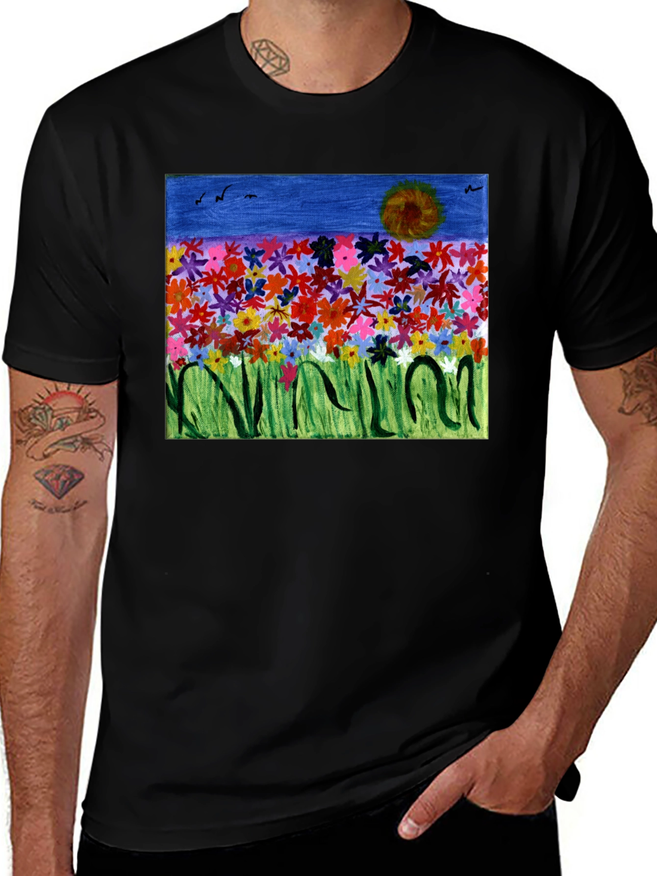 Variant 25 of Floral Field Art T-Shirt - Unique Design