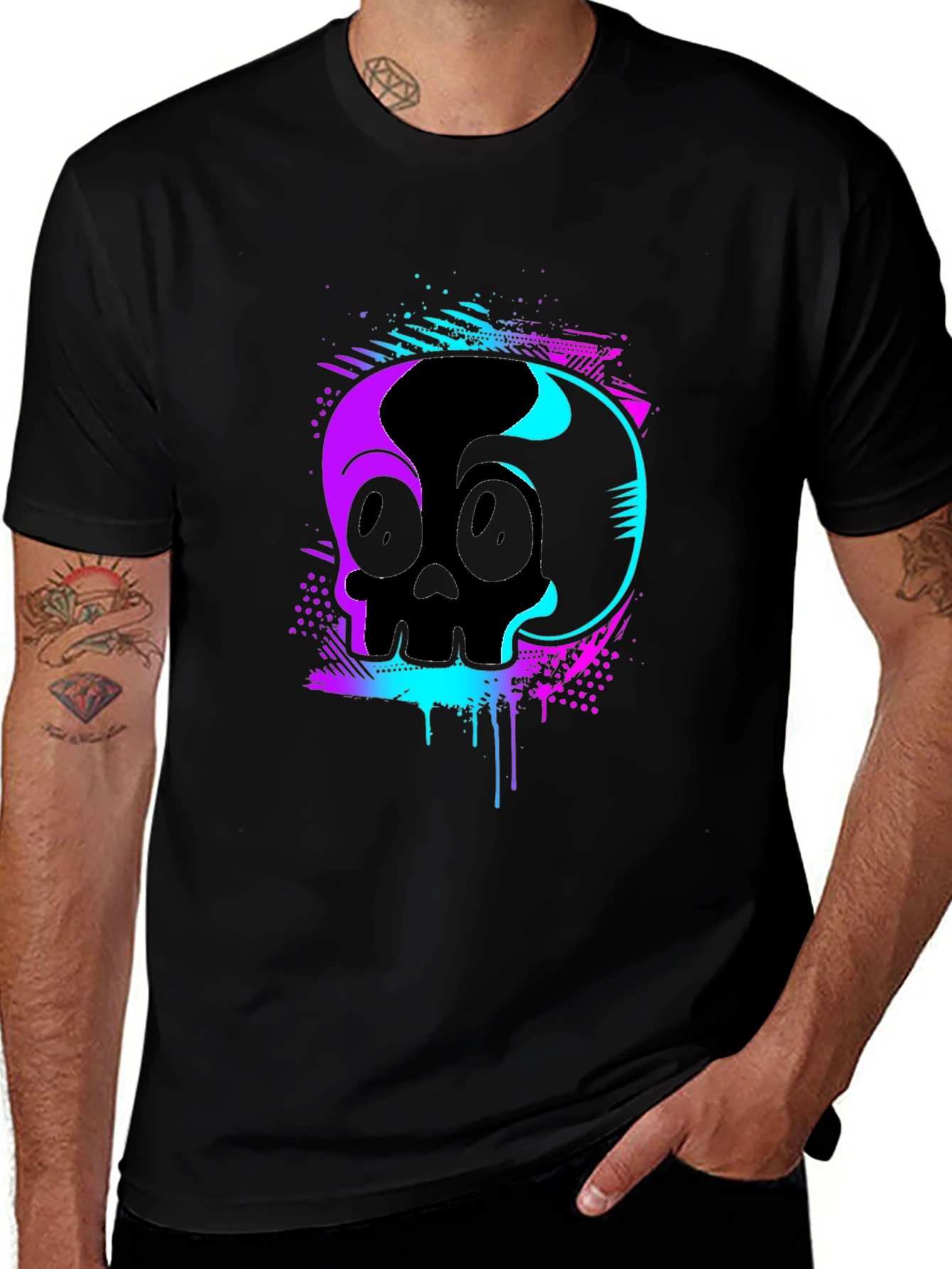 Variant 10 of Neon Skull Graphic Print Black T-Shirt