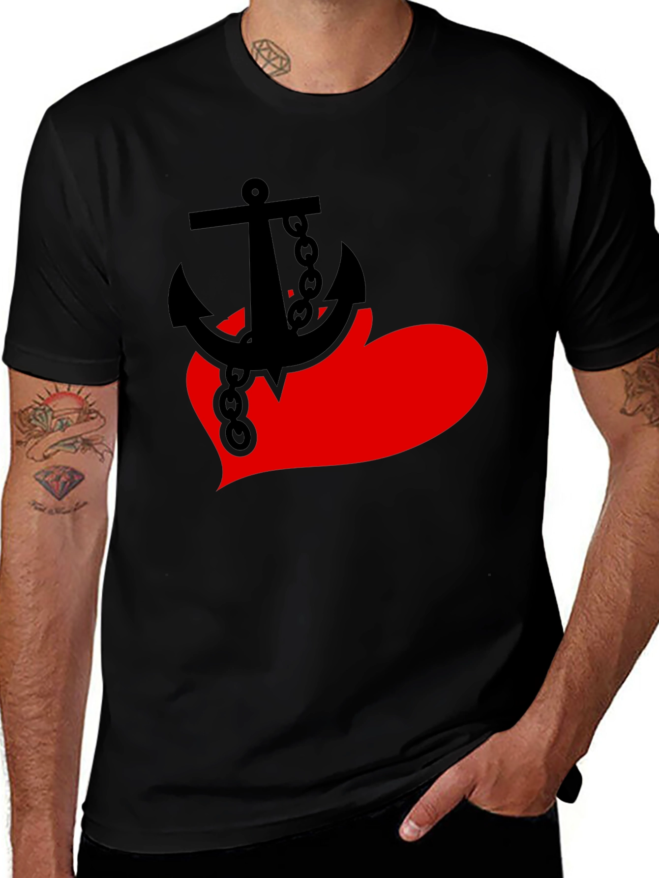 Variant 4 of Anchor Heart Graphic Tee - Black Cotton Blend