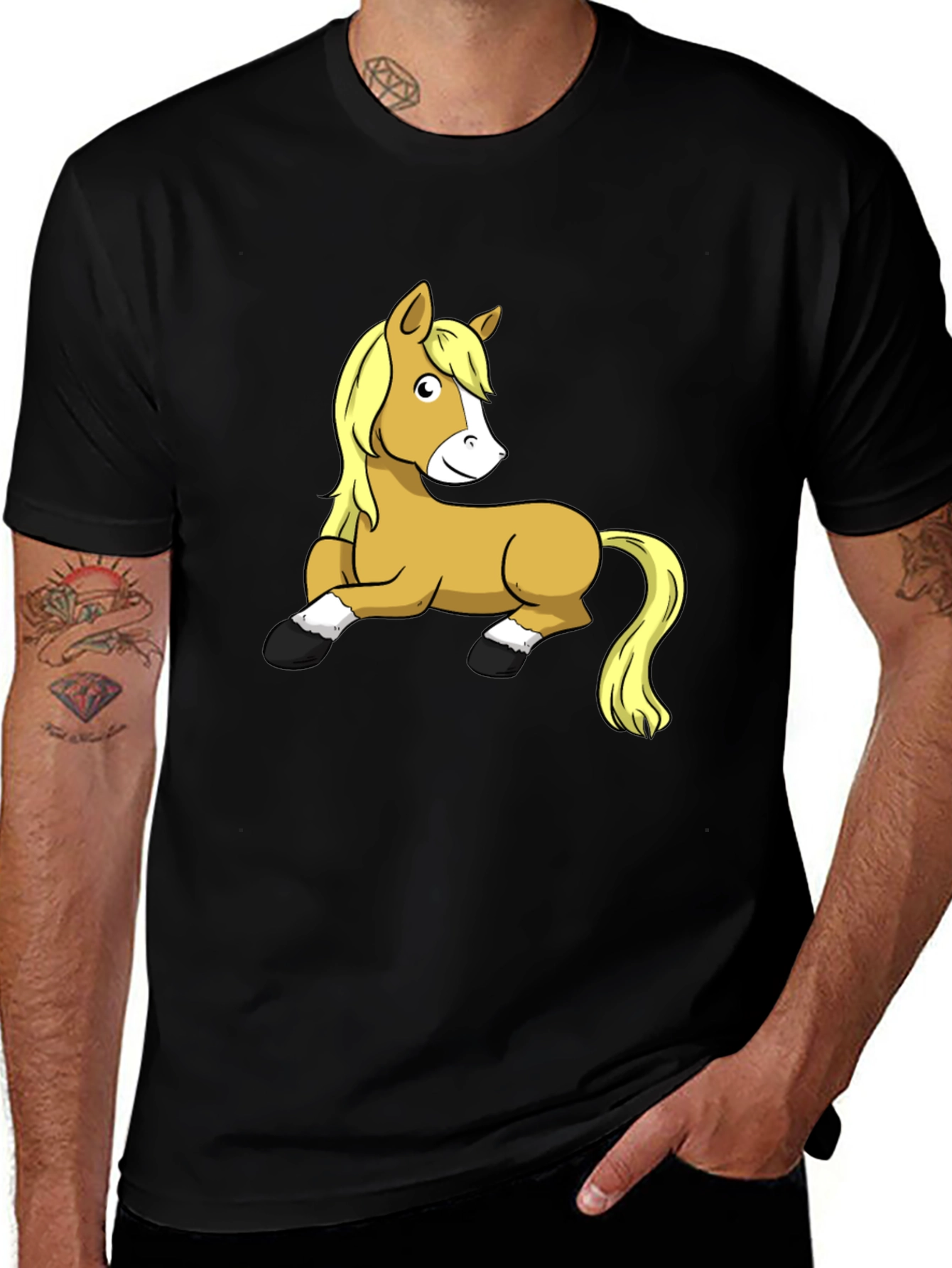 Variant 27 of Funny Horse Graphic T-Shirt - Black Cotton Tee