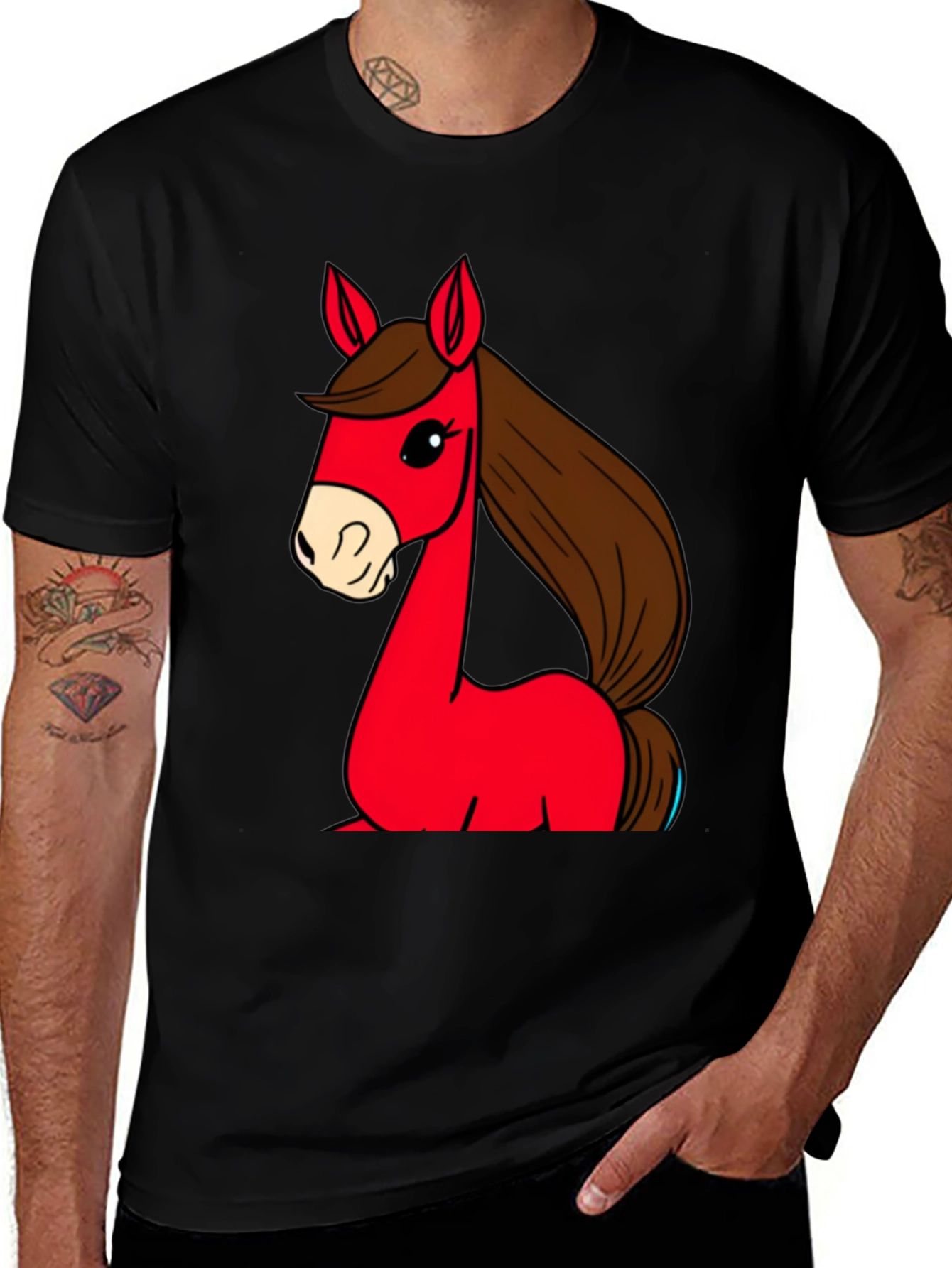 Variant 14 of Cartoon Horse Graphic Tee - Unisex Black T-Shirt