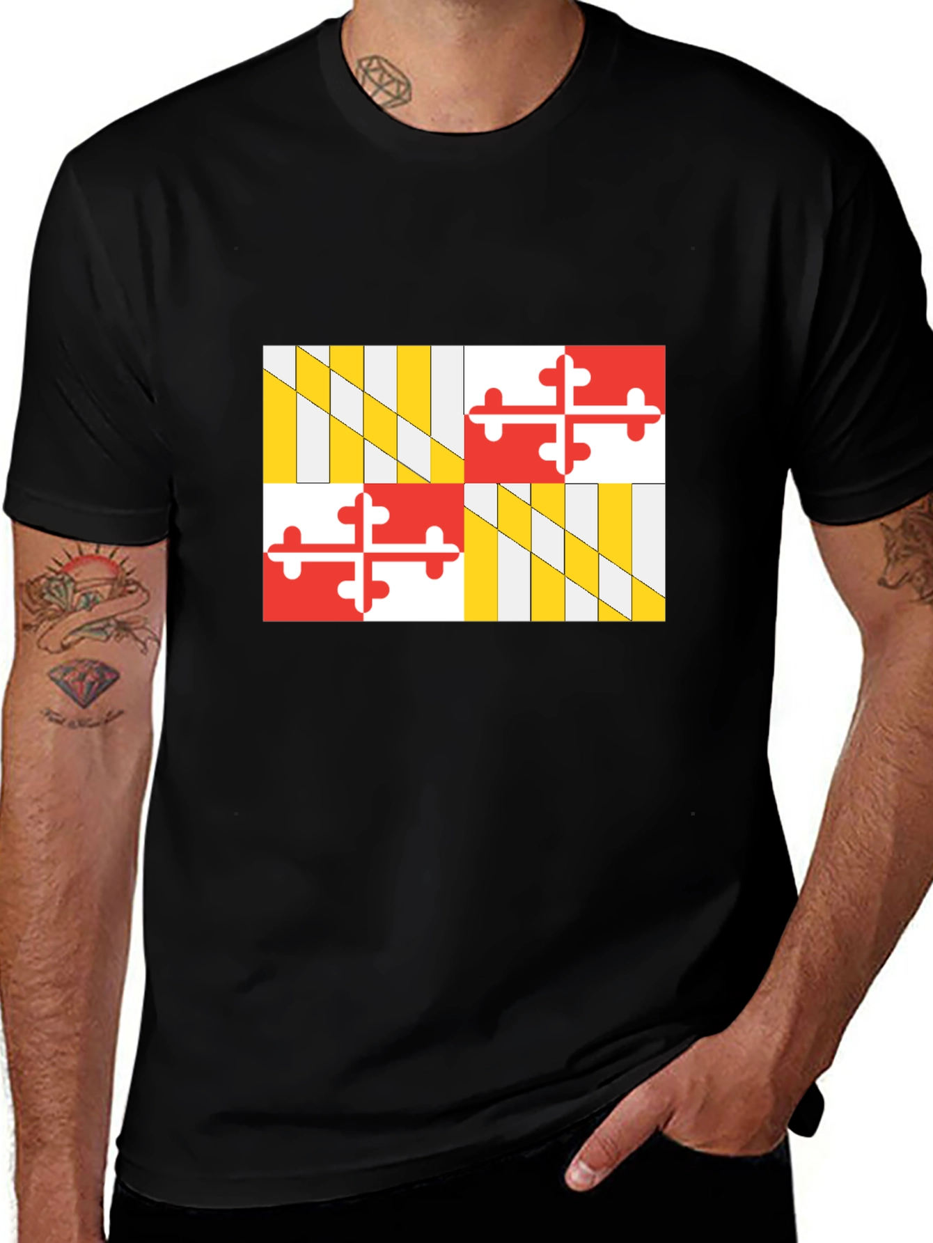 Variant 4 of Maryland Flag T-Shirt, Black Cotton Tee