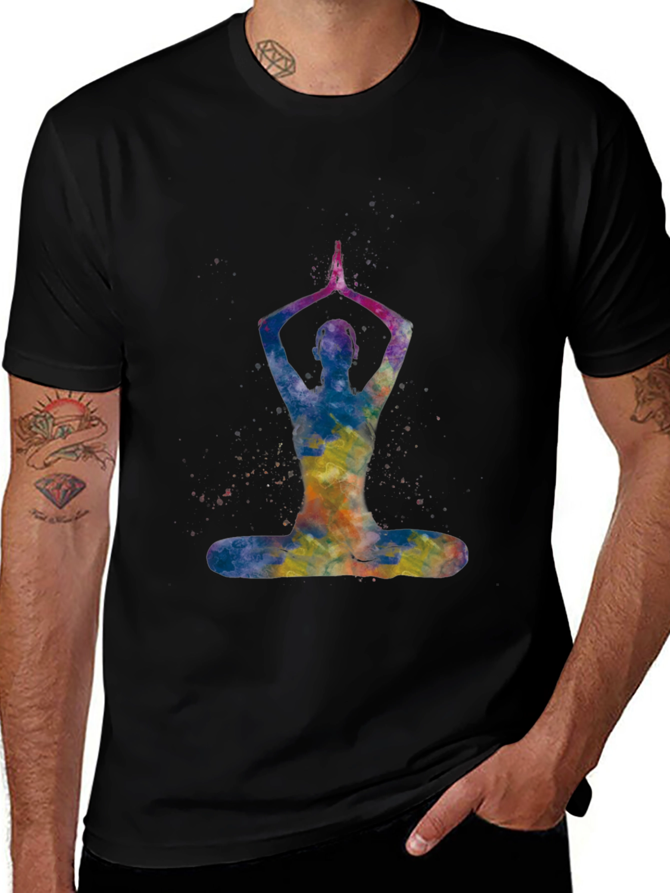 Variant 5 of Yoga Pose Watercolor Graphic Tee - Black