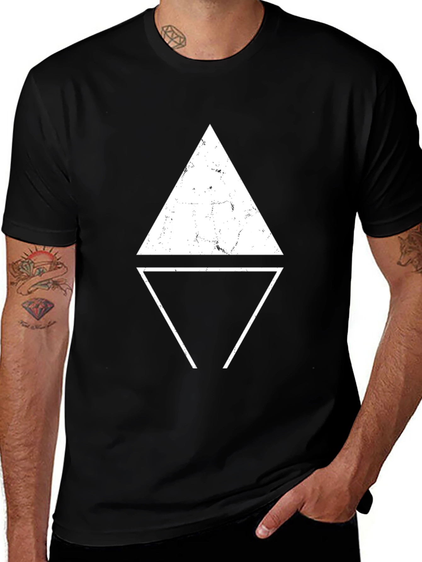 Geometric Triangle Graphic Black T-Shirt