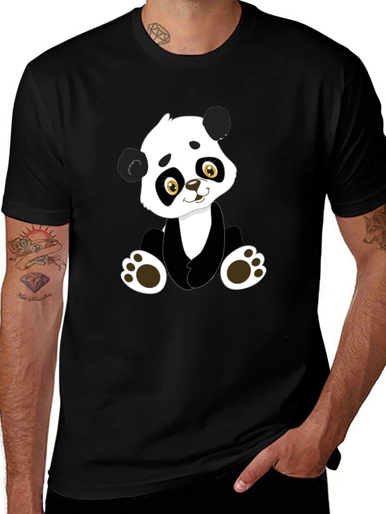 Variant 22 of Cute Panda Graphic T-Shirt - Black Crew Neck