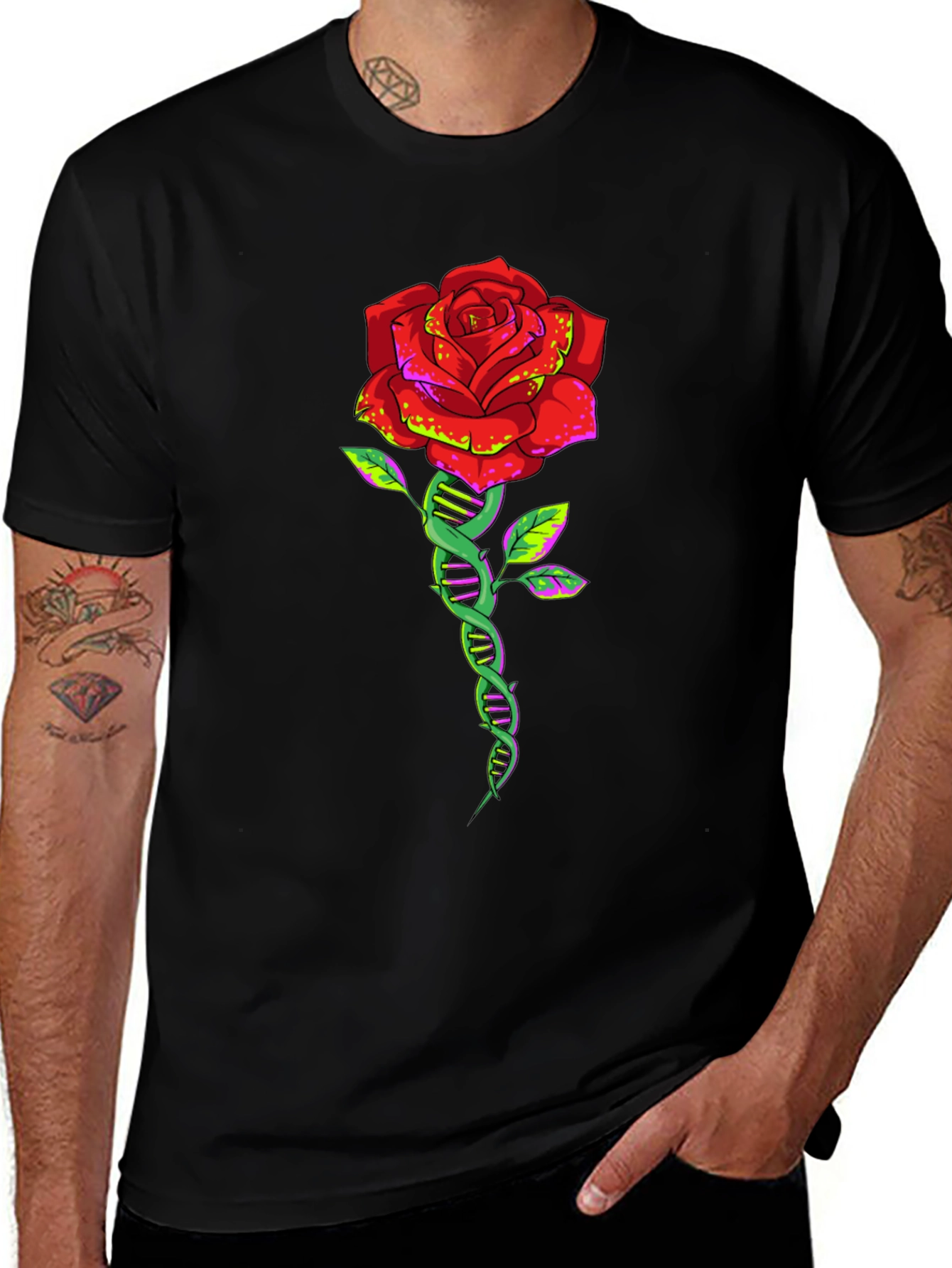Variant 20 of DNA Rose Graphic Tee - Black Cotton T-Shirt