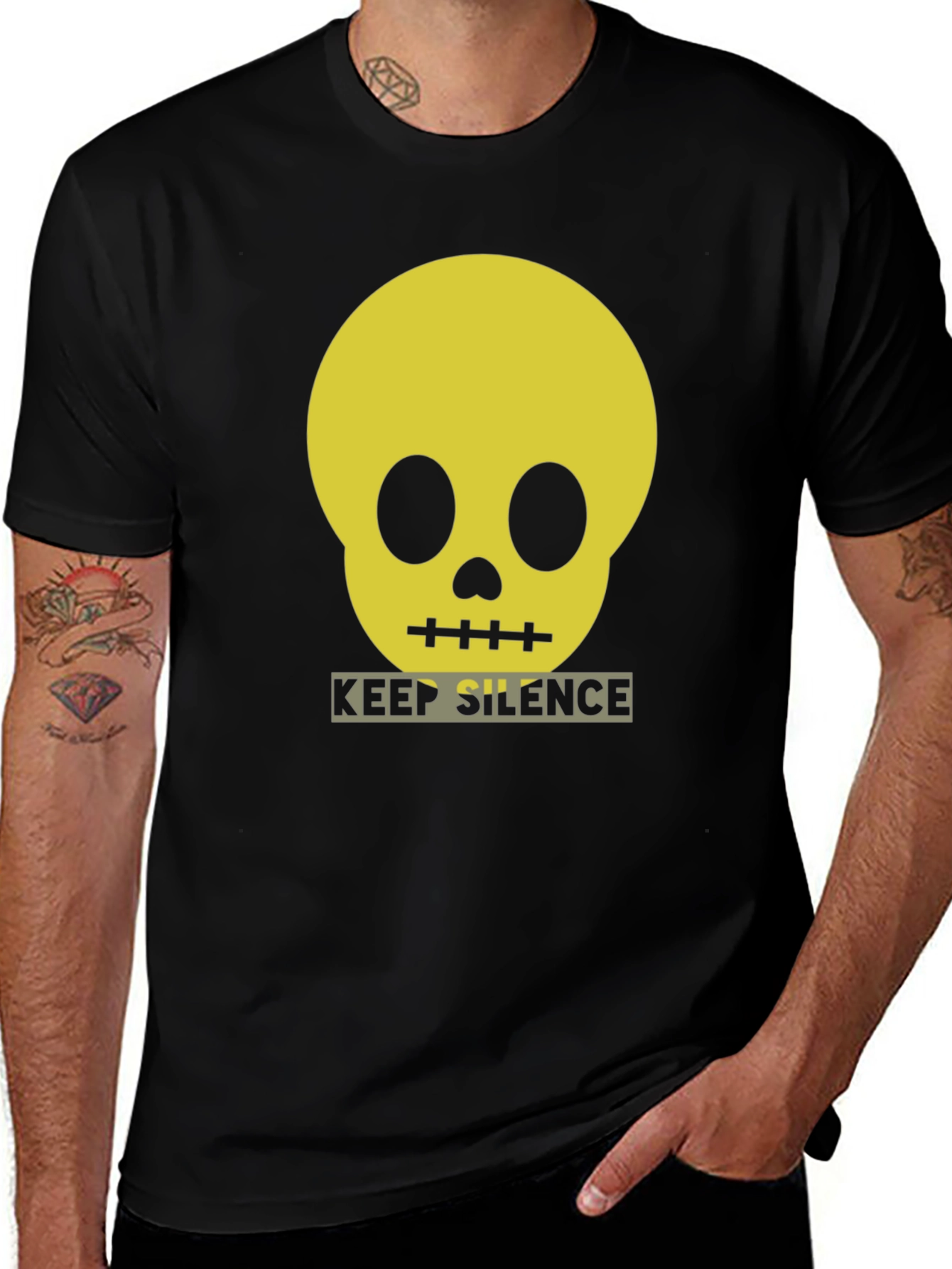 Variant 10 of Keep Silence Skull Graphic Tee - Modern Black T-Shirt
