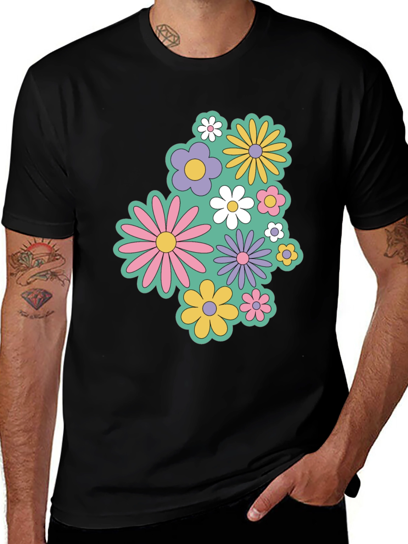 Variant 30 of Retro Floral Graphic Black T-Shirt