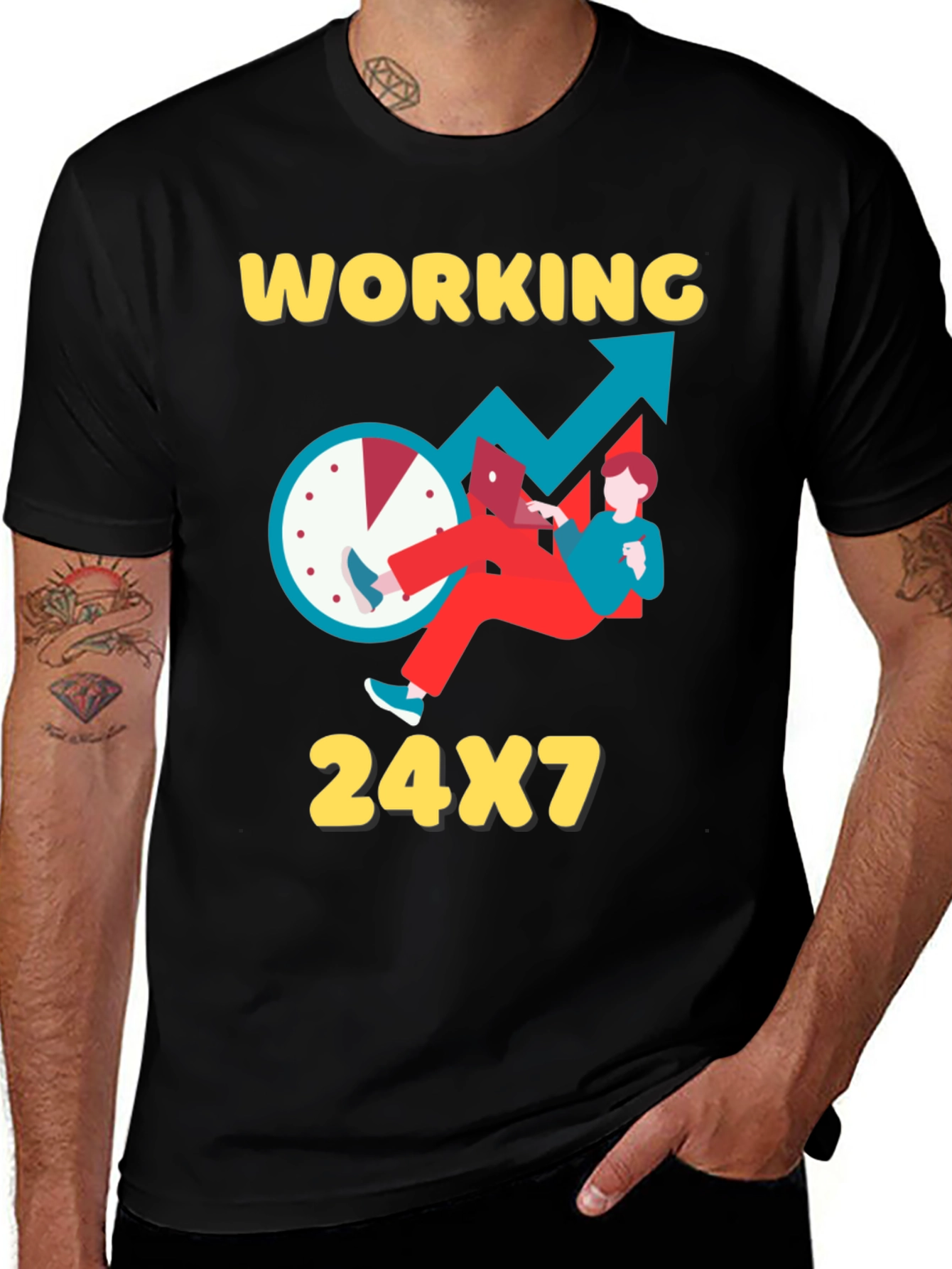 Variant 28 of Working 24/7 Graphic Tee - Black Casual Shirt