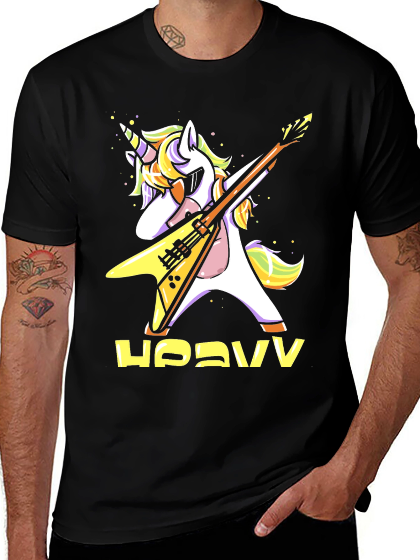 Variant 22 of Unicorn Guitarist Heavy Metal Black T-Shirt