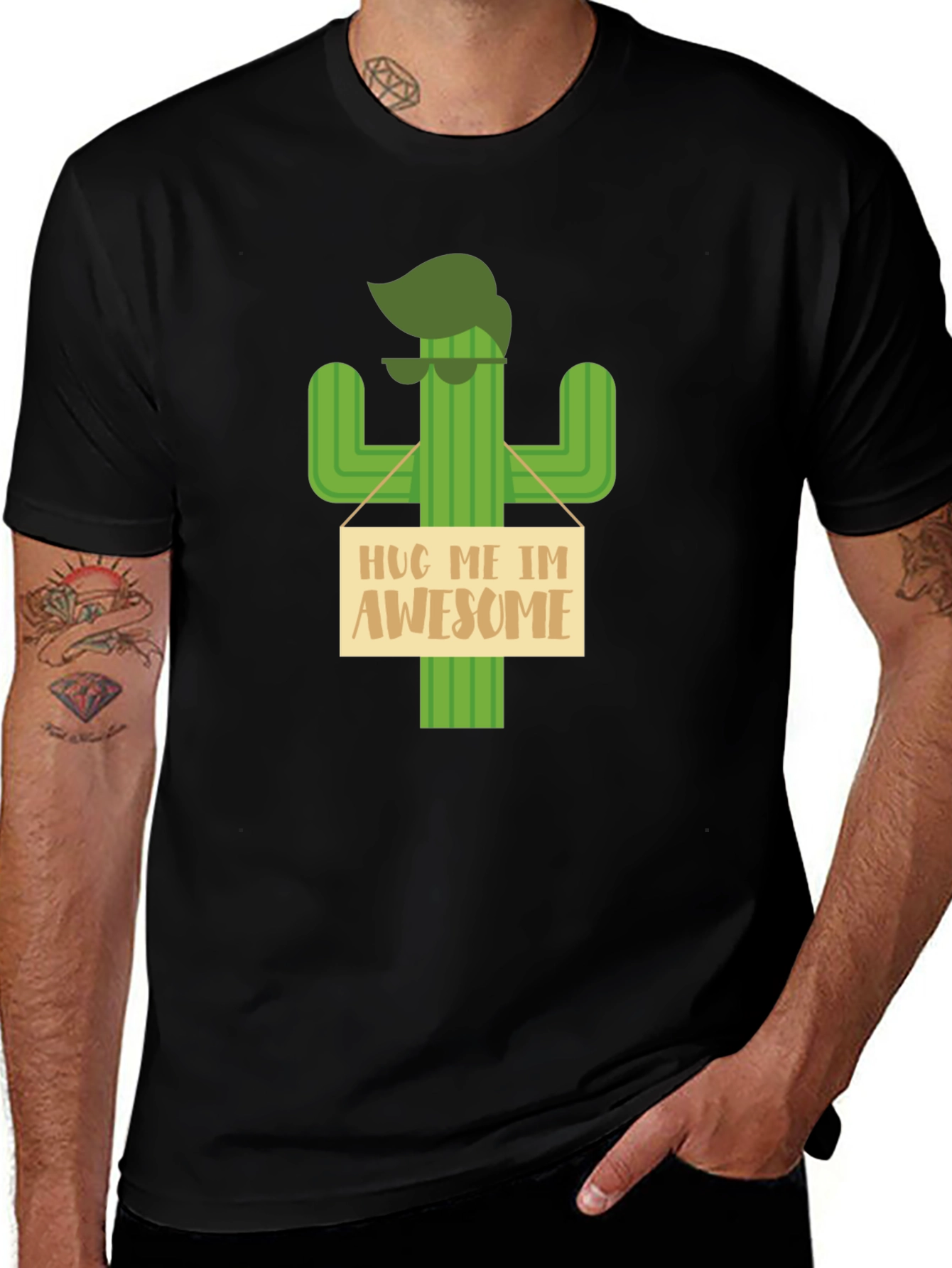Variant 16 of Cool Cactus Graphic T-Shirt - Hug Me I'm Awesome Tee