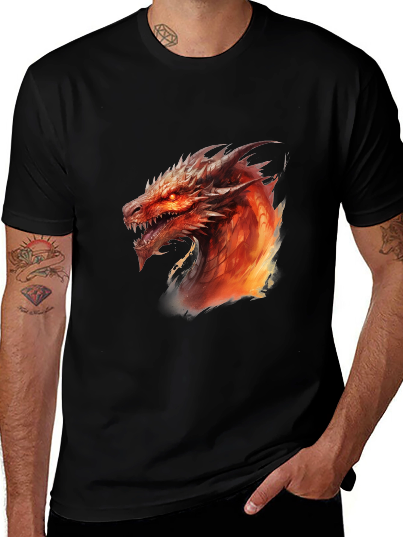 Variant 20 of Fiery Dragon Graphic Tee - Bold Black Cotton T-Shirt