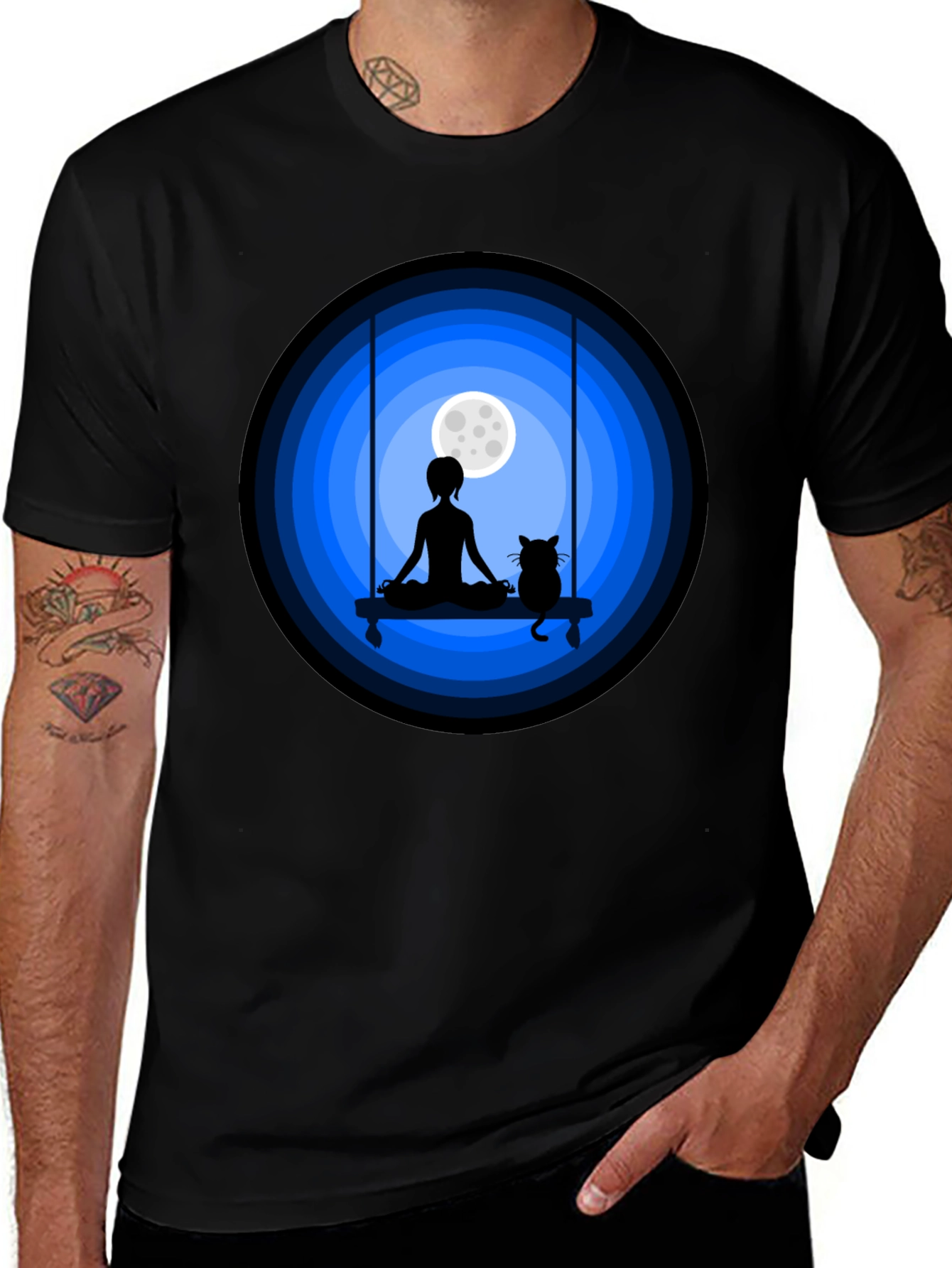 Zen Cat Moon Meditation T-Shirt