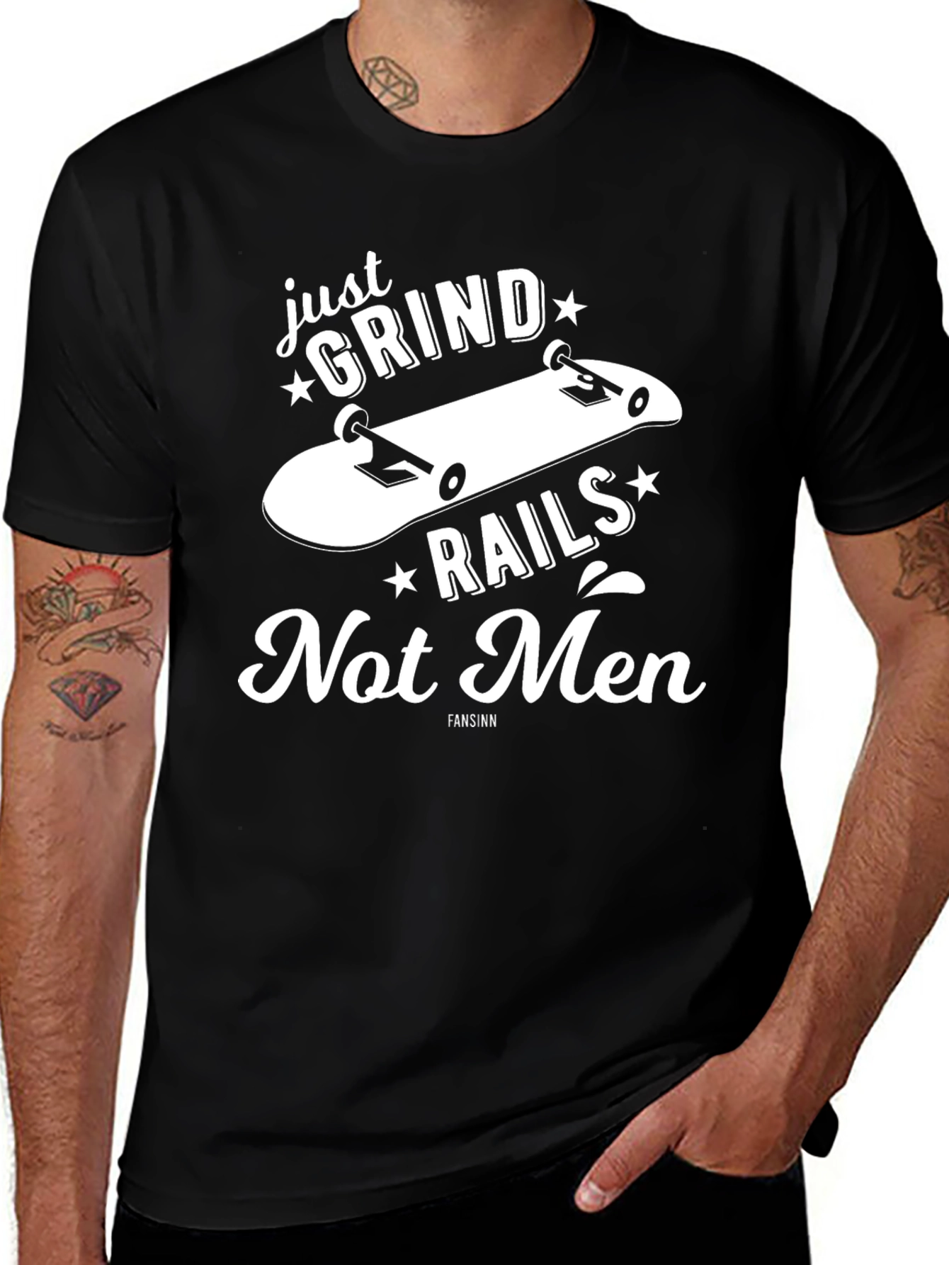 Variant 13 of Grind Rails Not Men Skater Tee - Black Graphic T-Shirt