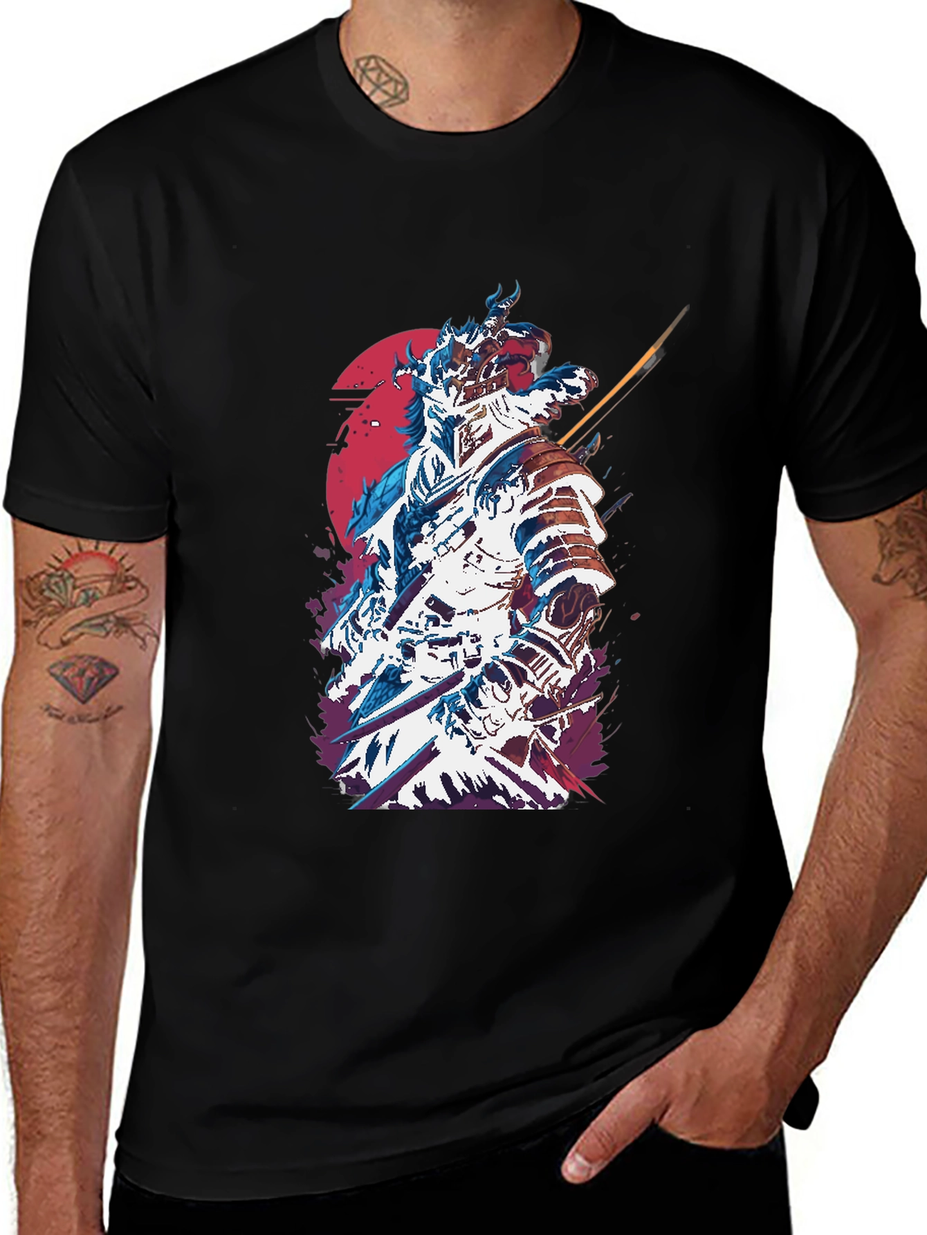 Variant 25 of Samurai Graphic Print Men's Black T-Shirt