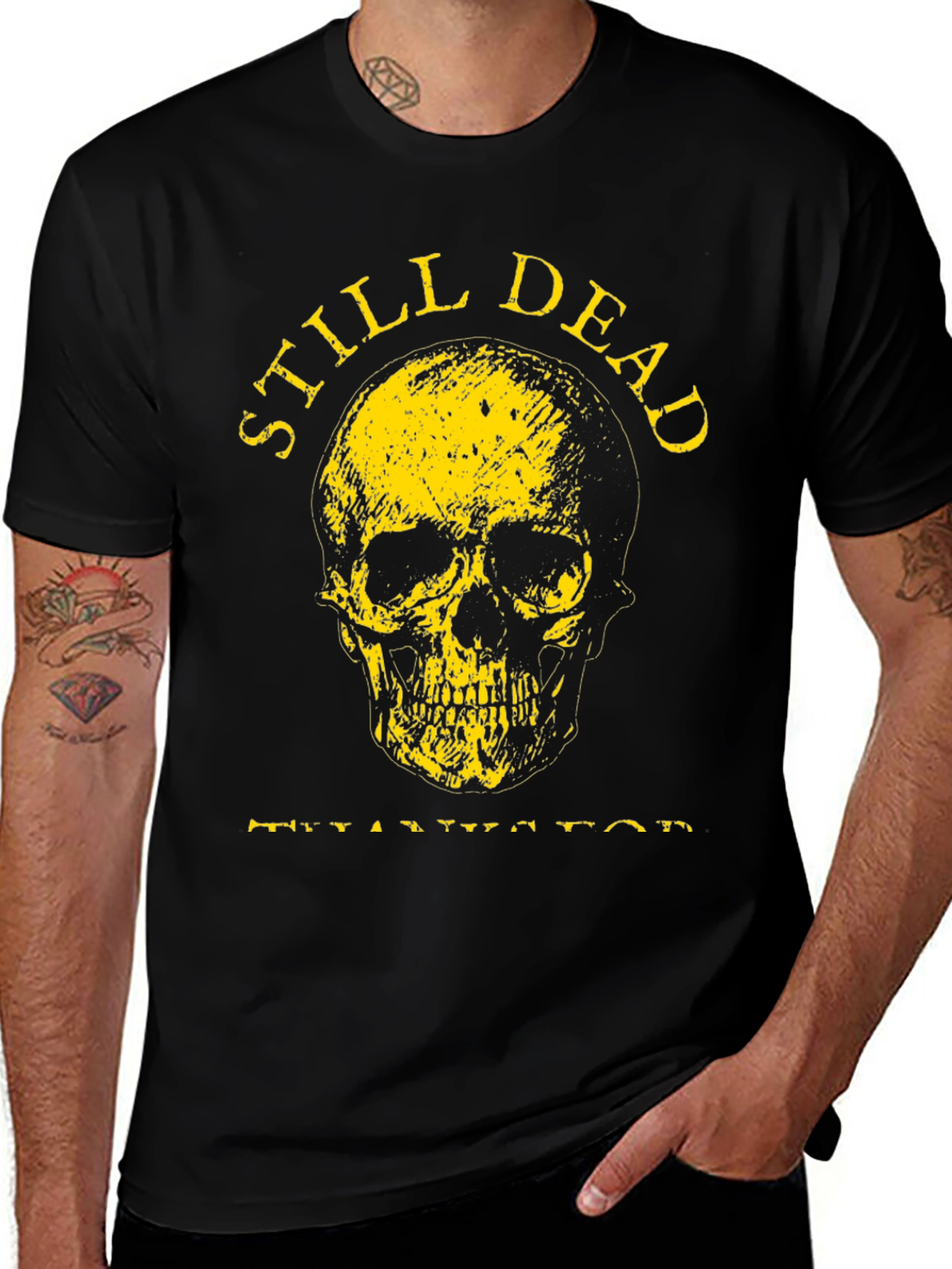 Variant 11 of Still Dead Skull Graphic Tee - Black Cotton T-Shirt