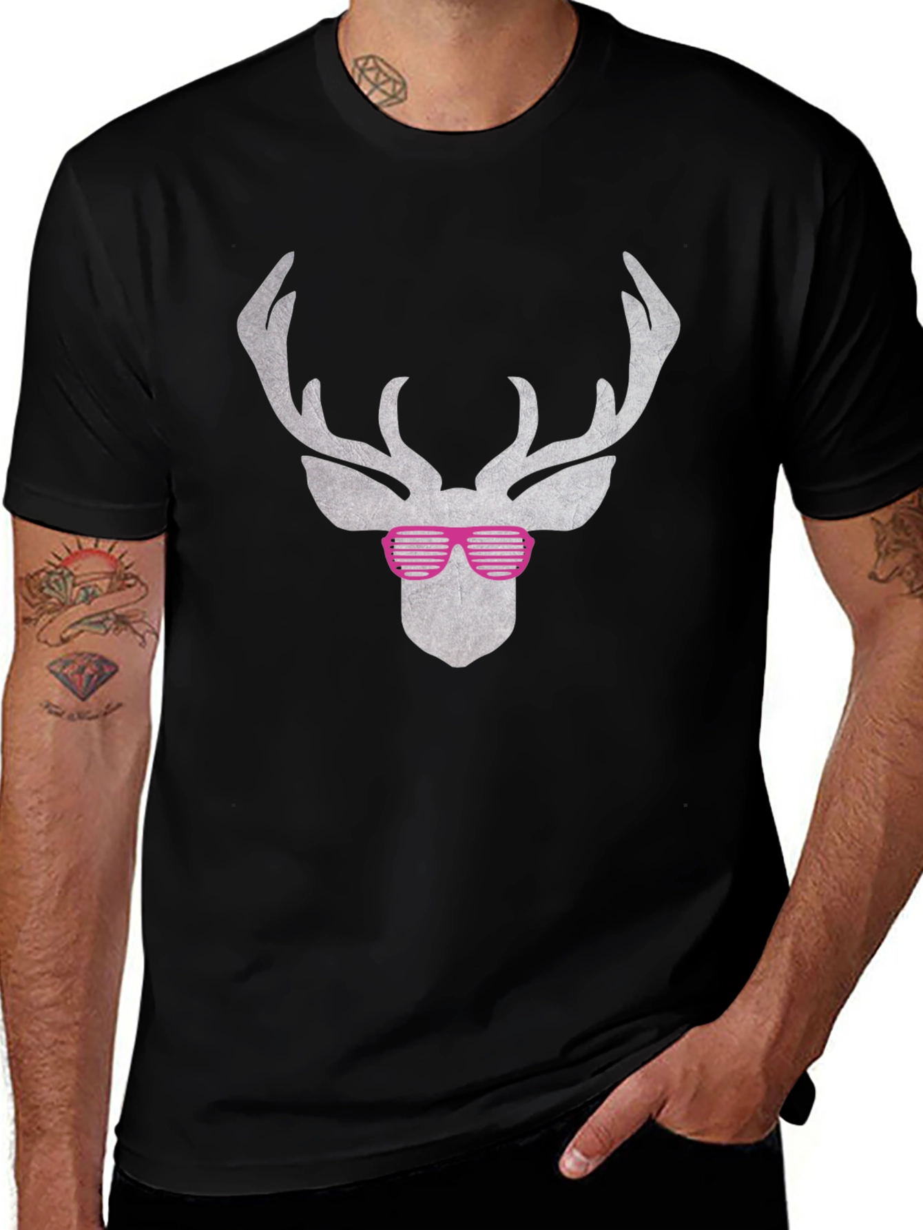 Variant 13 of Cool Deer Graphic Tee - Black Cotton Shirt