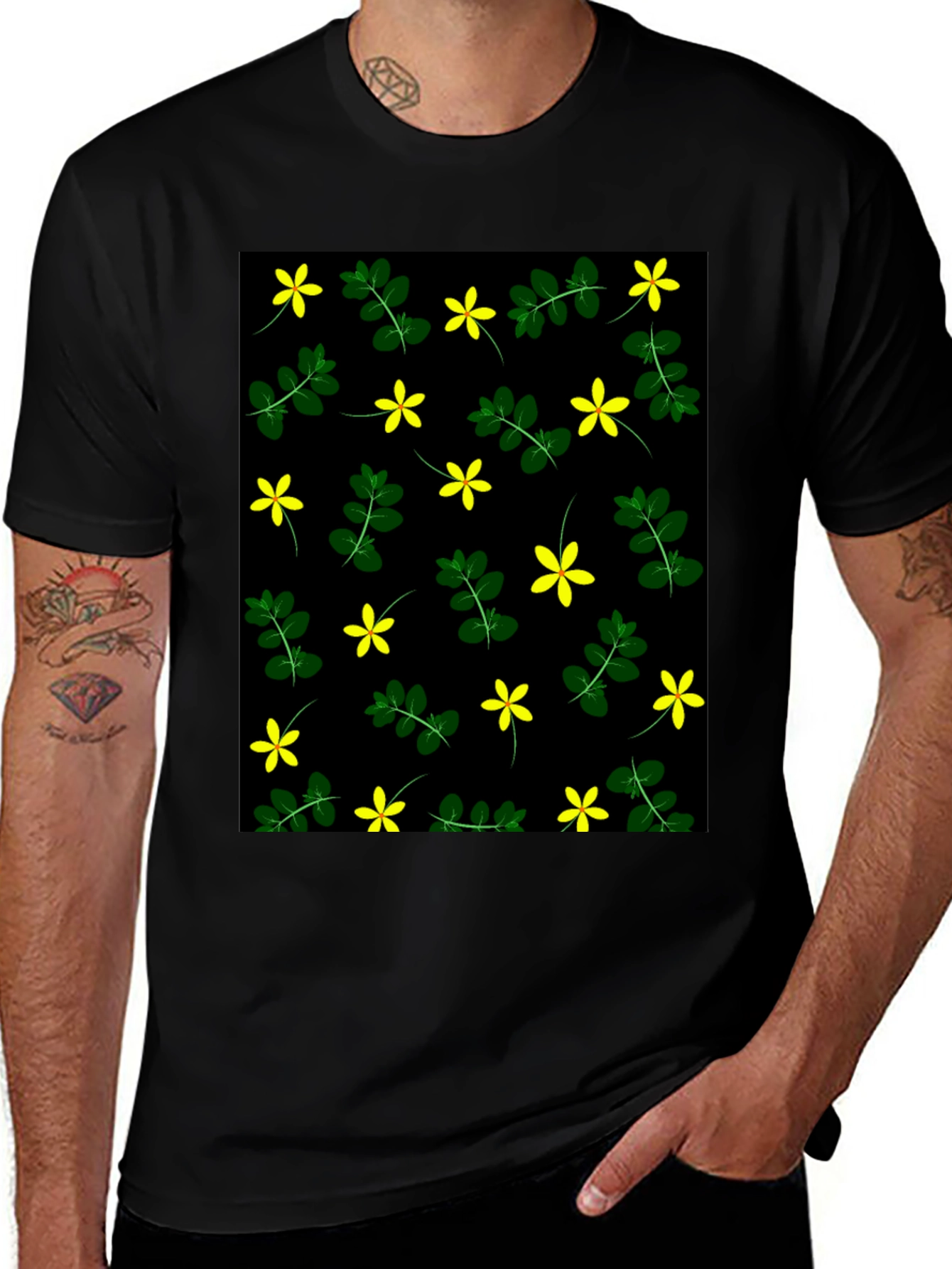 Variant 24 of Floral Print Black T-Shirt