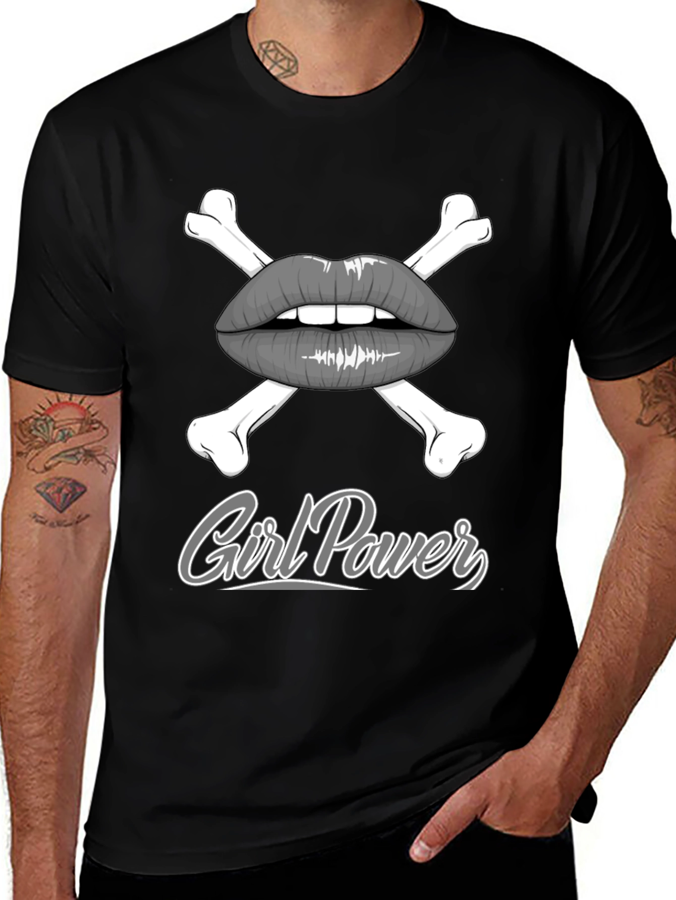Variant 28 of Girl Power Lips & Crossbones Graphic Tee