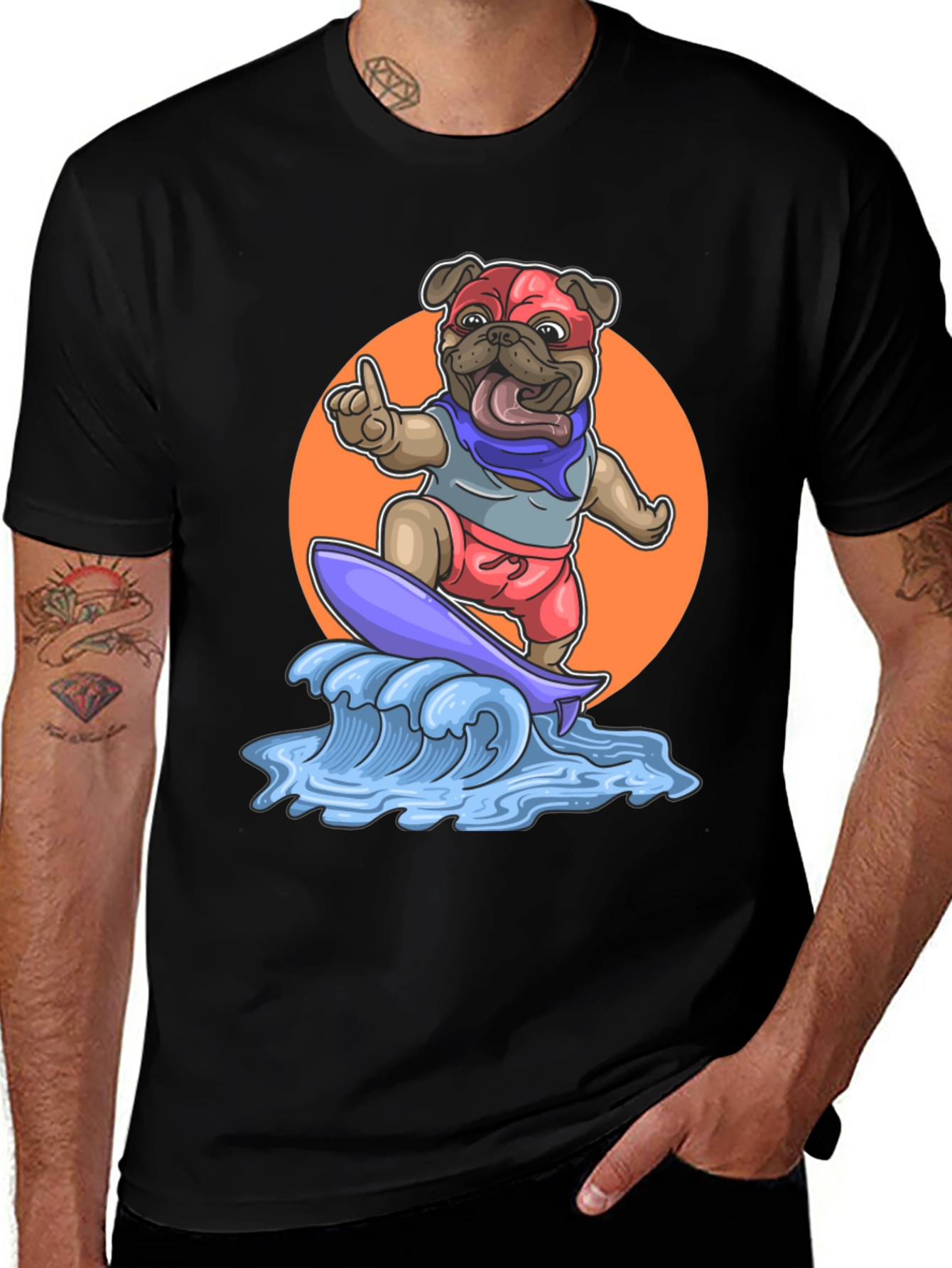 Variant 8 of Surfing Pug Graphic Tee