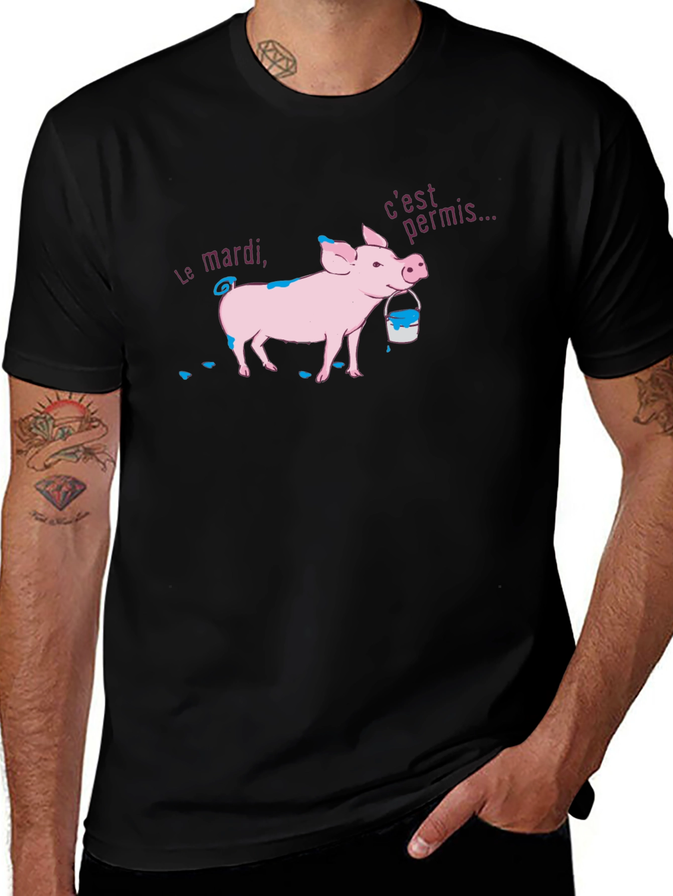 Variant 29 of Fun Pig Graphic T-Shirt - 'Le Mardi, C'est Permis...' 