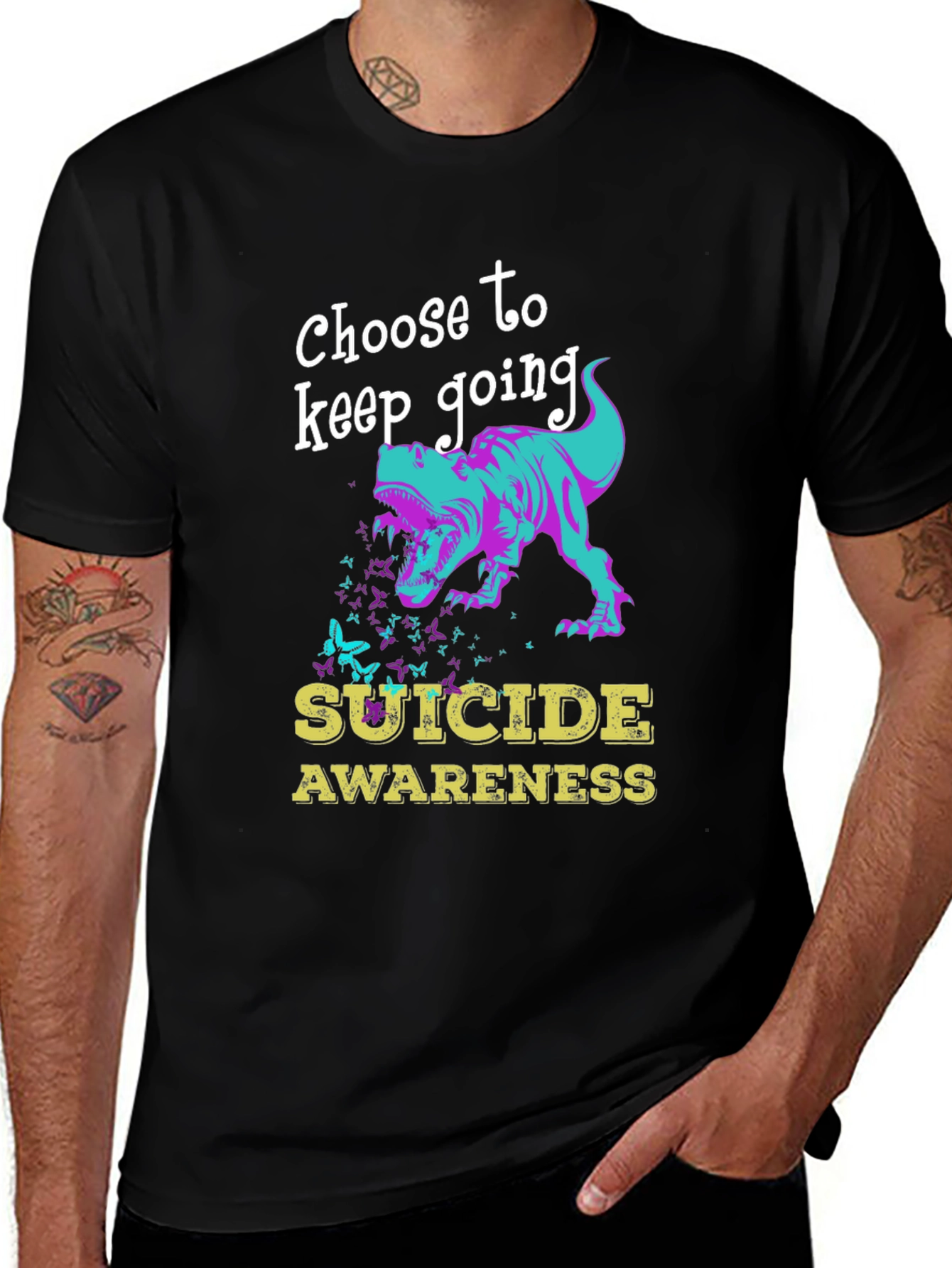 Variant 17 of Suicide Awareness Dinosaur Graphic T-Shirt