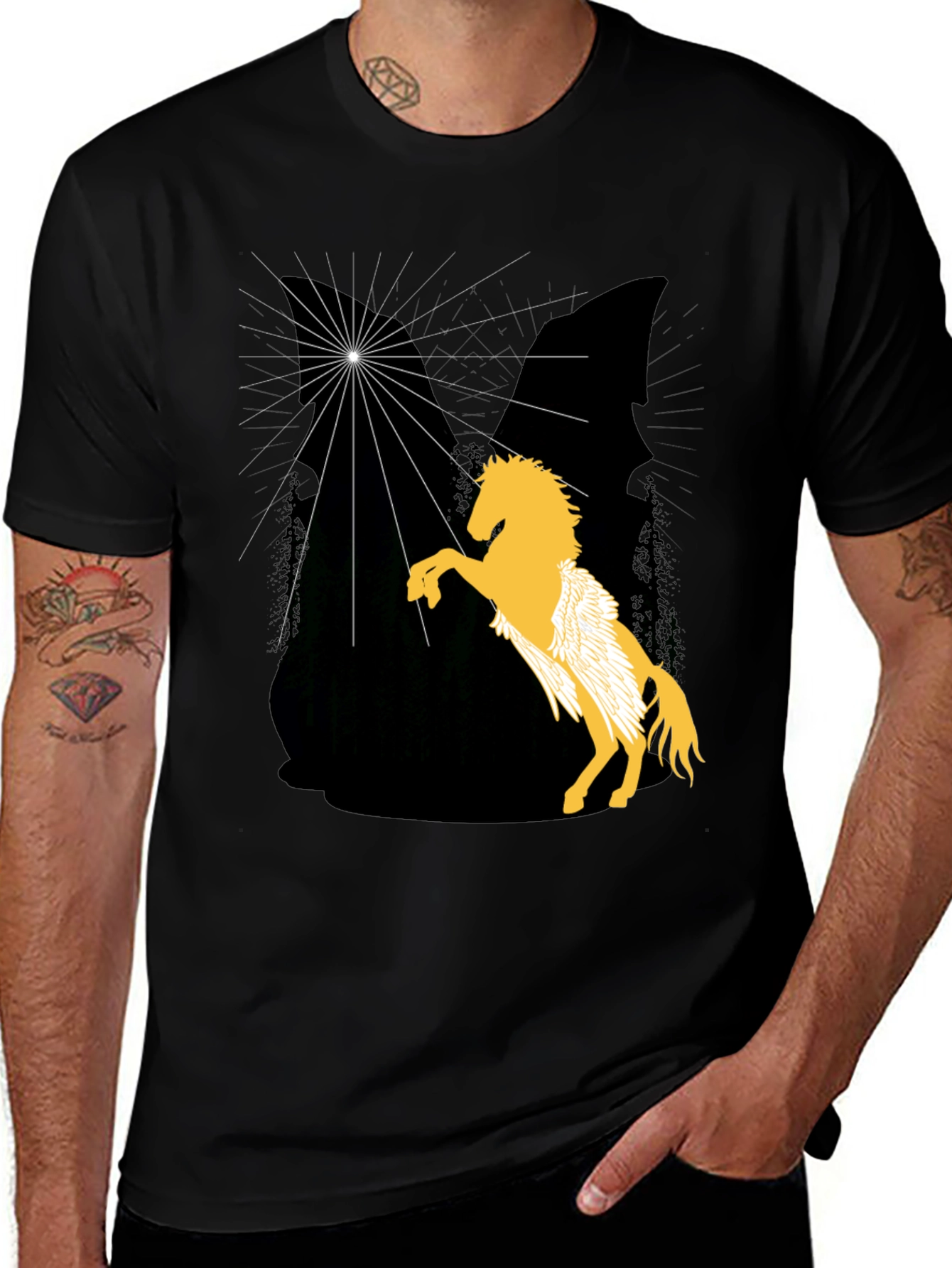Variant 26 of Golden Pegasus Graphic Tee - Black Cotton Blend