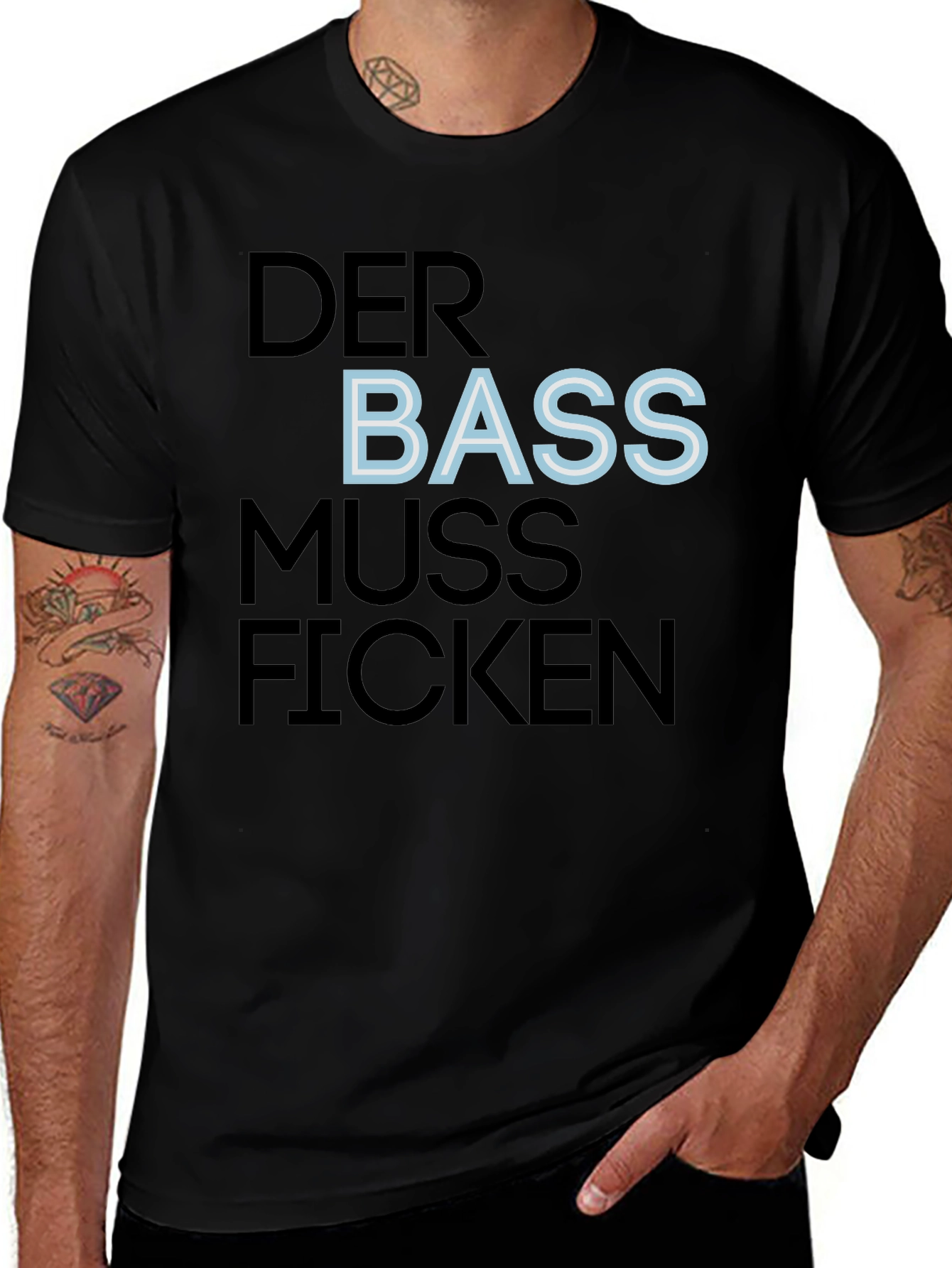 Variant 17 of Der Bass Muss Ficken Graphic Tee - Black Cotton T-Shirt
