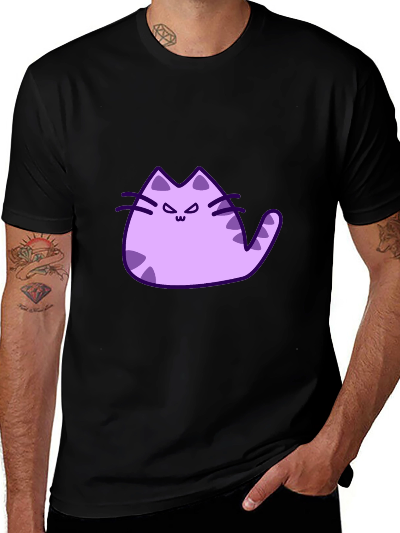 Variant 18 of Cool Black T-Shirt with Purple Cat Design