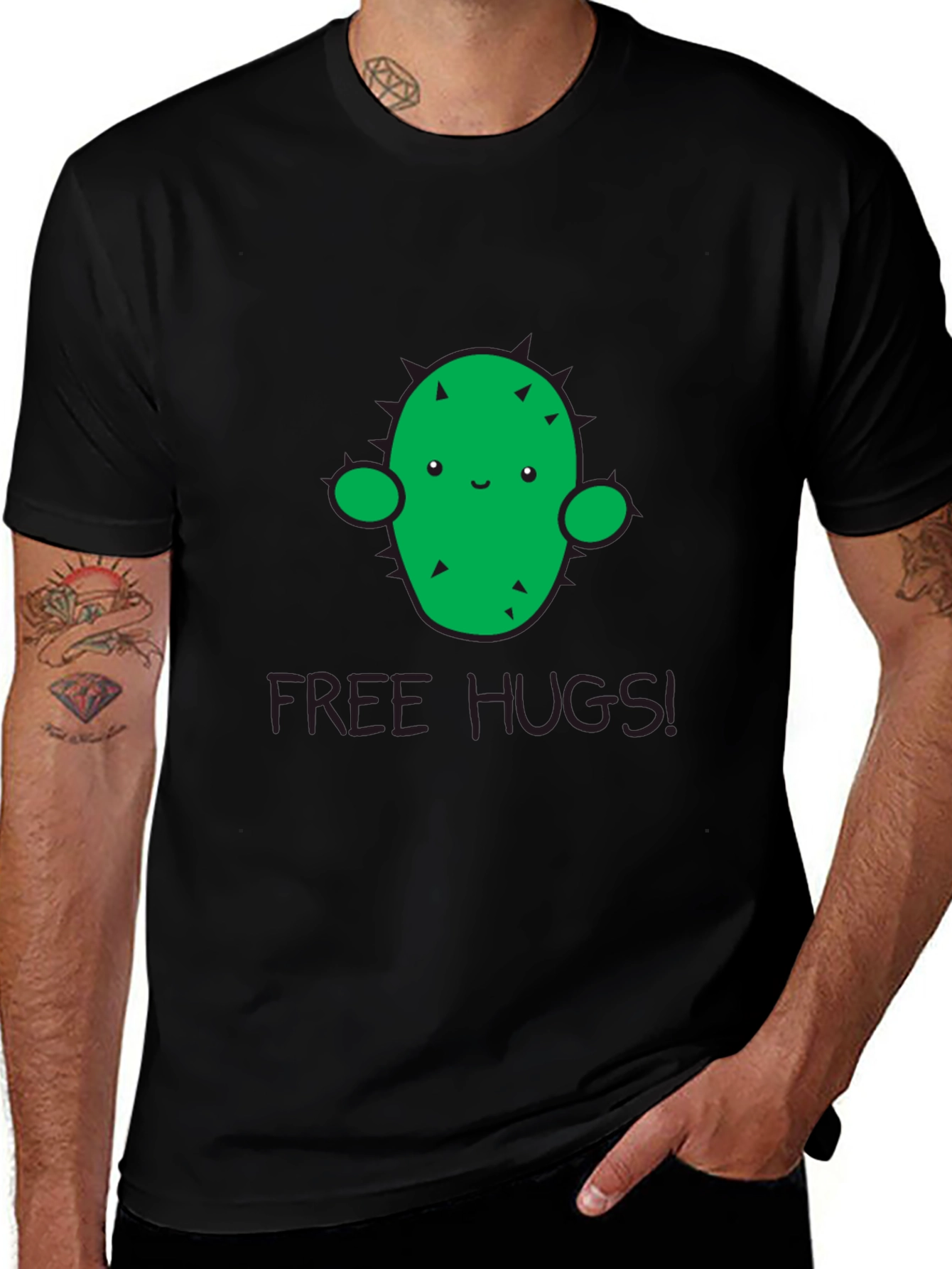 Variant 18 of Cute Cactus 'Free Hugs' Graphic T-Shirt - Unisex
