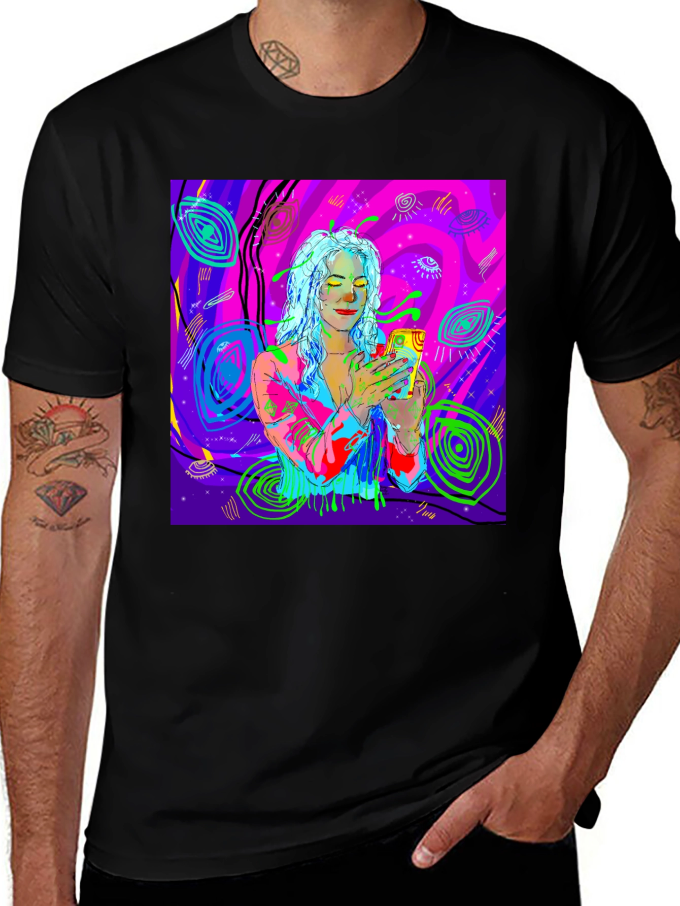 Variant 25 of Psychedelic Girl Tee - Vivid Graphic Print Comfort