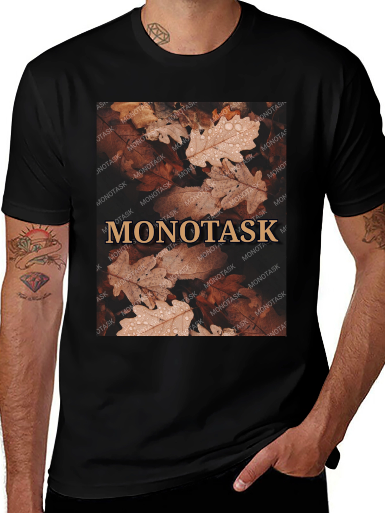 Variant 21 of Monotask Autumn Leaves Graphic Tee - Black