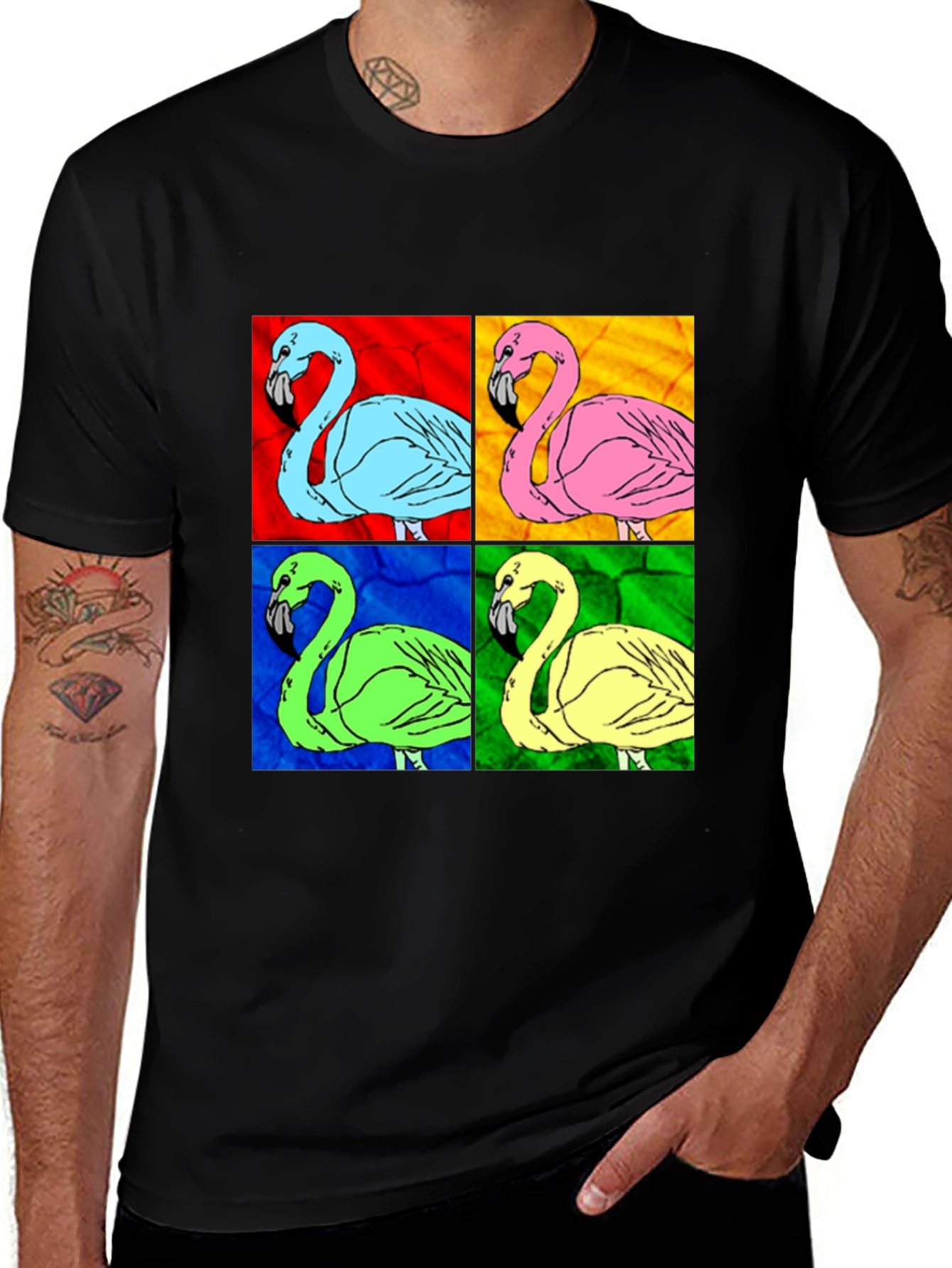 Variant 19 of Pop Art Flamingo Graphic Tee - Black T-Shirt