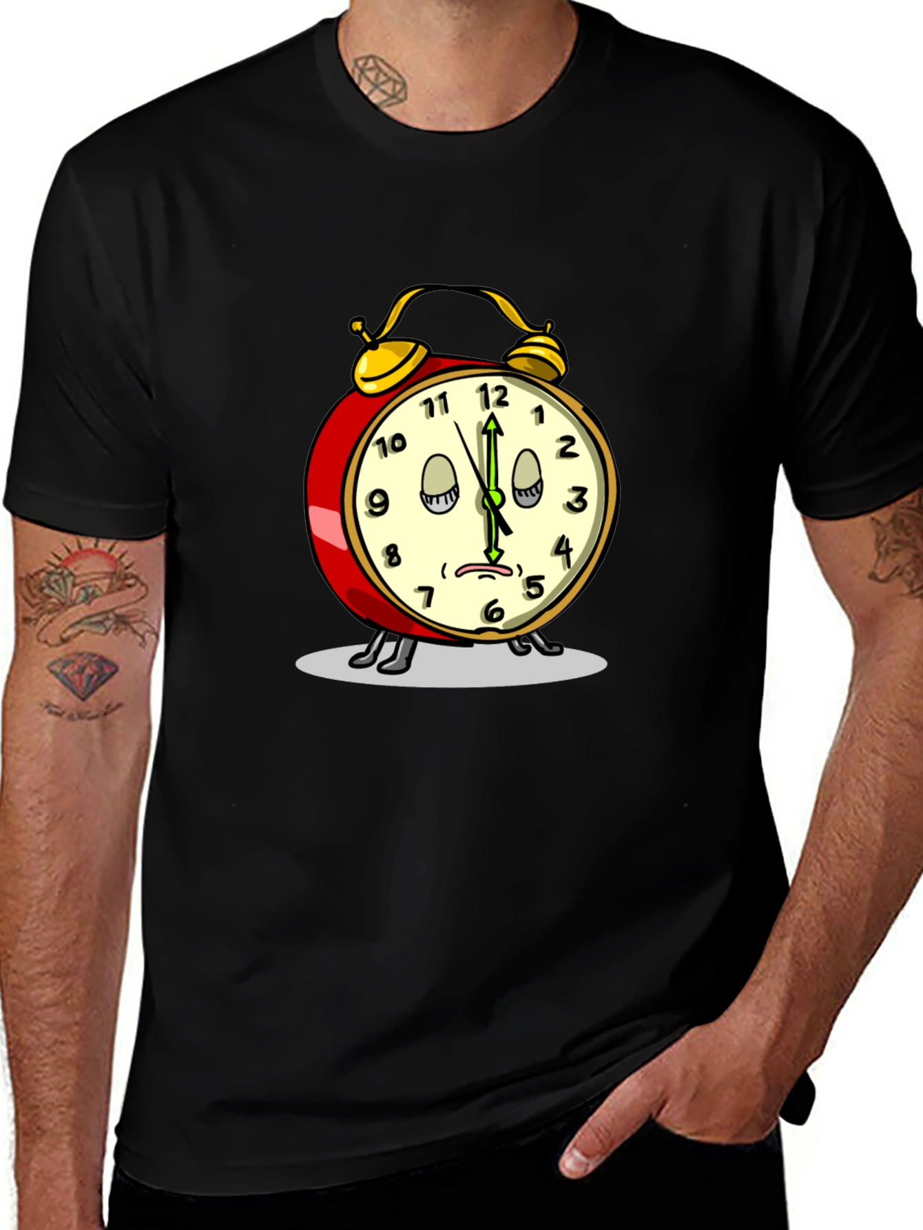 Variant 4 of Funny Sleepy Alarm Clock Black T-Shirt