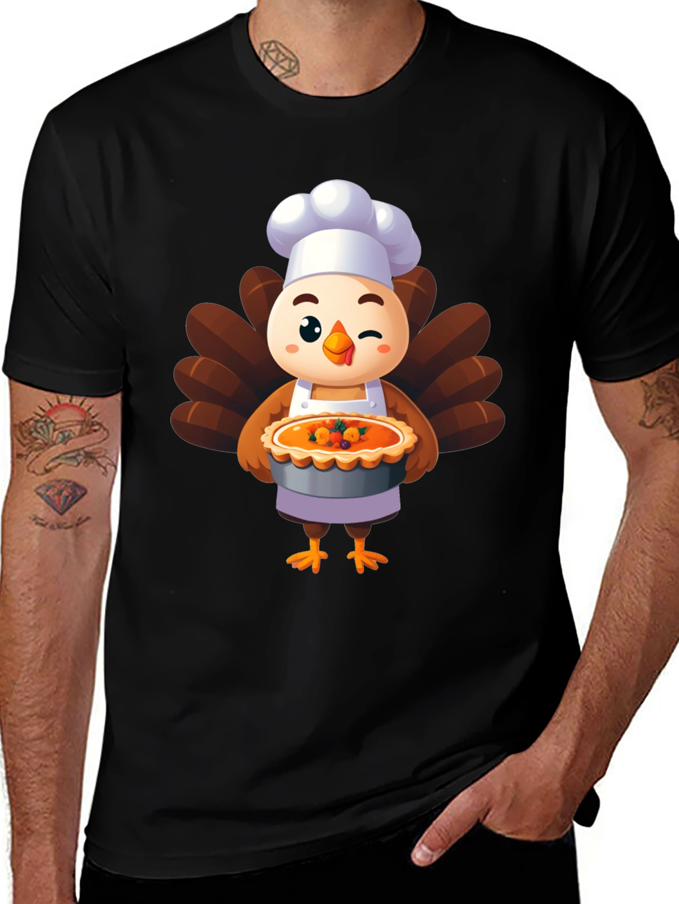 Turkey Chef Cartoon Graphic Tee - Thanksgiving Apparel