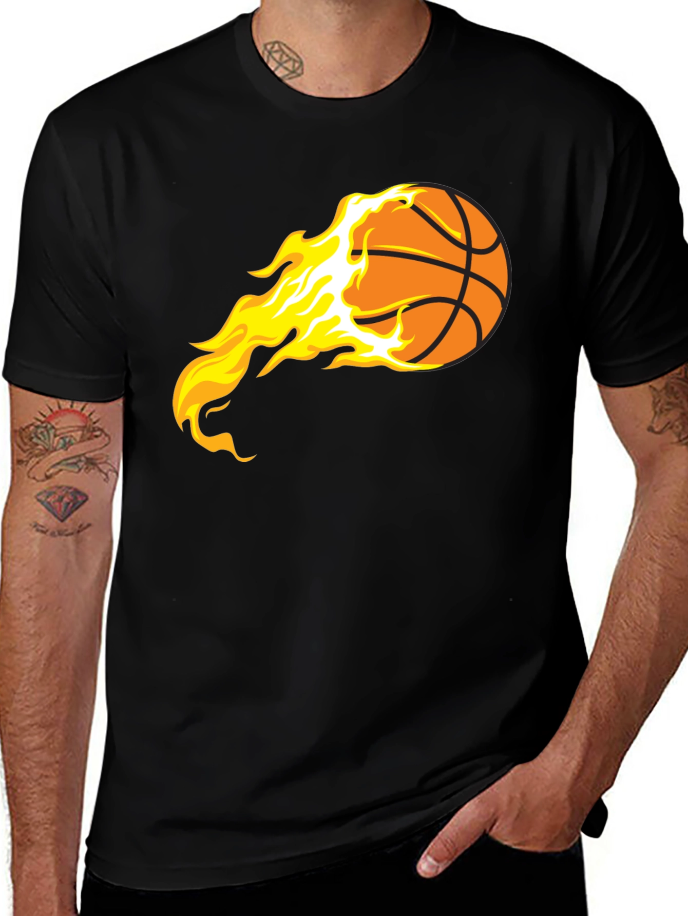 Variant 13 of Flaming Basketball Graphic Tee - Black Cotton