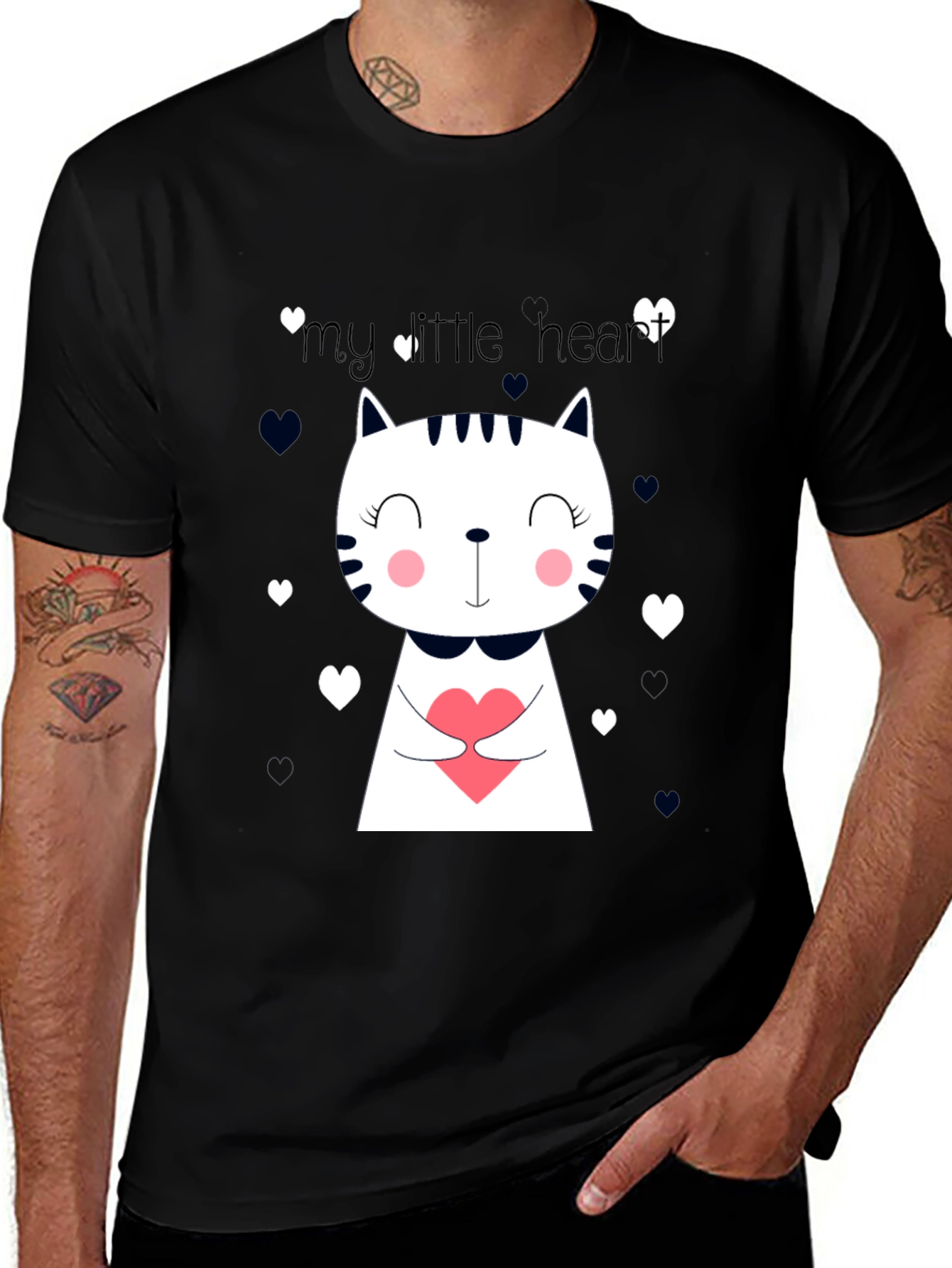 Variant 11 of Cute Cat Heart Graphic Black T-Shirt