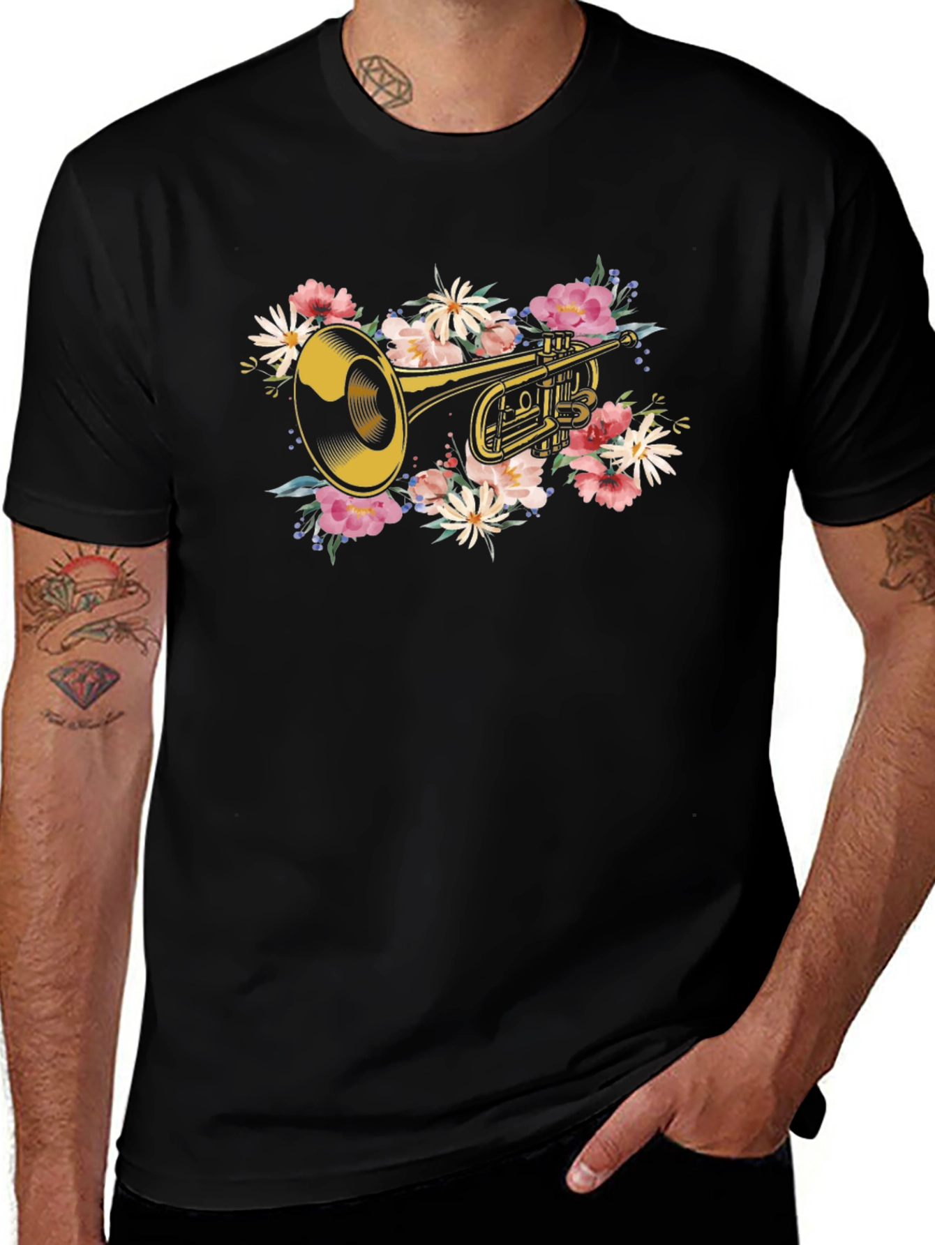 Variant 24 of Floral Trumpet Graphic T-Shirt - Music Lover Tee
