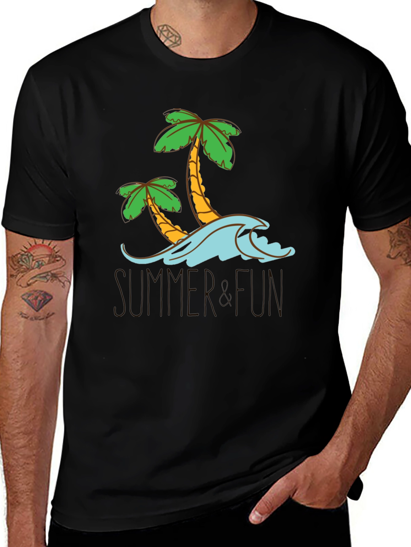Variant 4 of Summer Fun Palm Tree Graphic Tee - Black Cotton