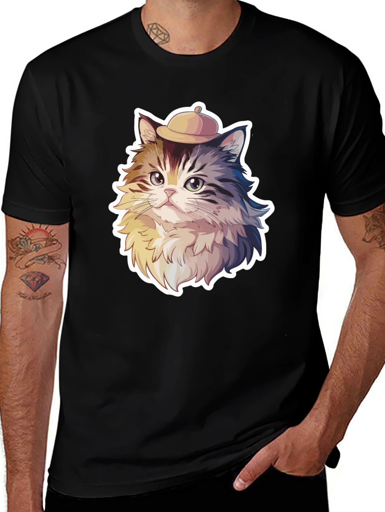 Variant 11 of Cat in Hat Graphic Tee - Cool Animal Shirt