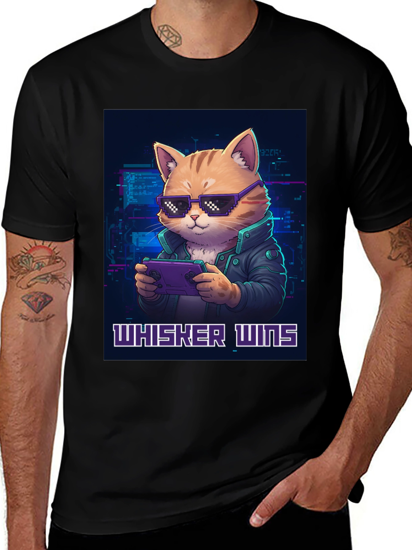Variant 17 of Gamer Cat T-Shirt - Whiskers Wins!