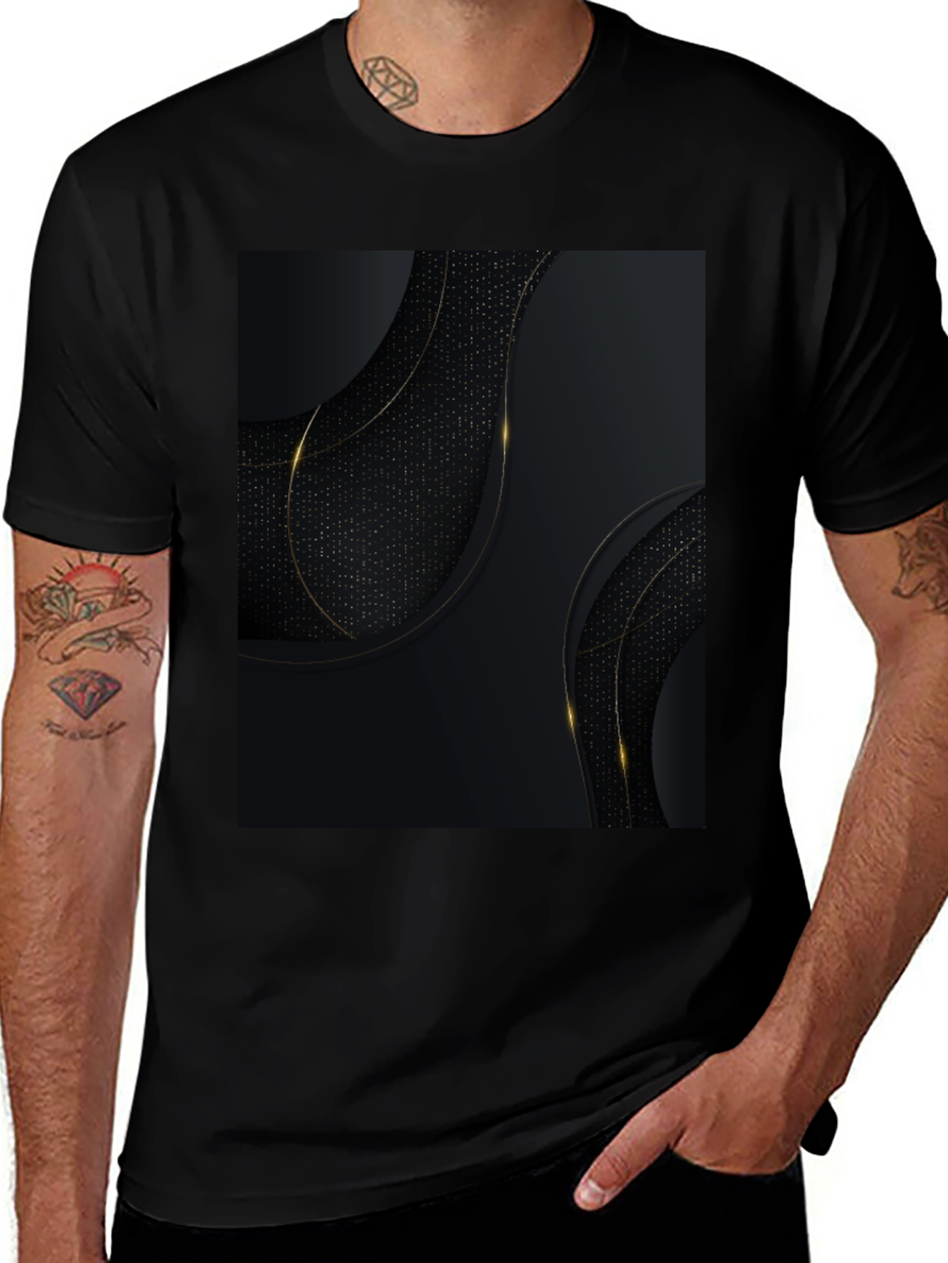 Elegant Black & Gold Abstract T-Shirt