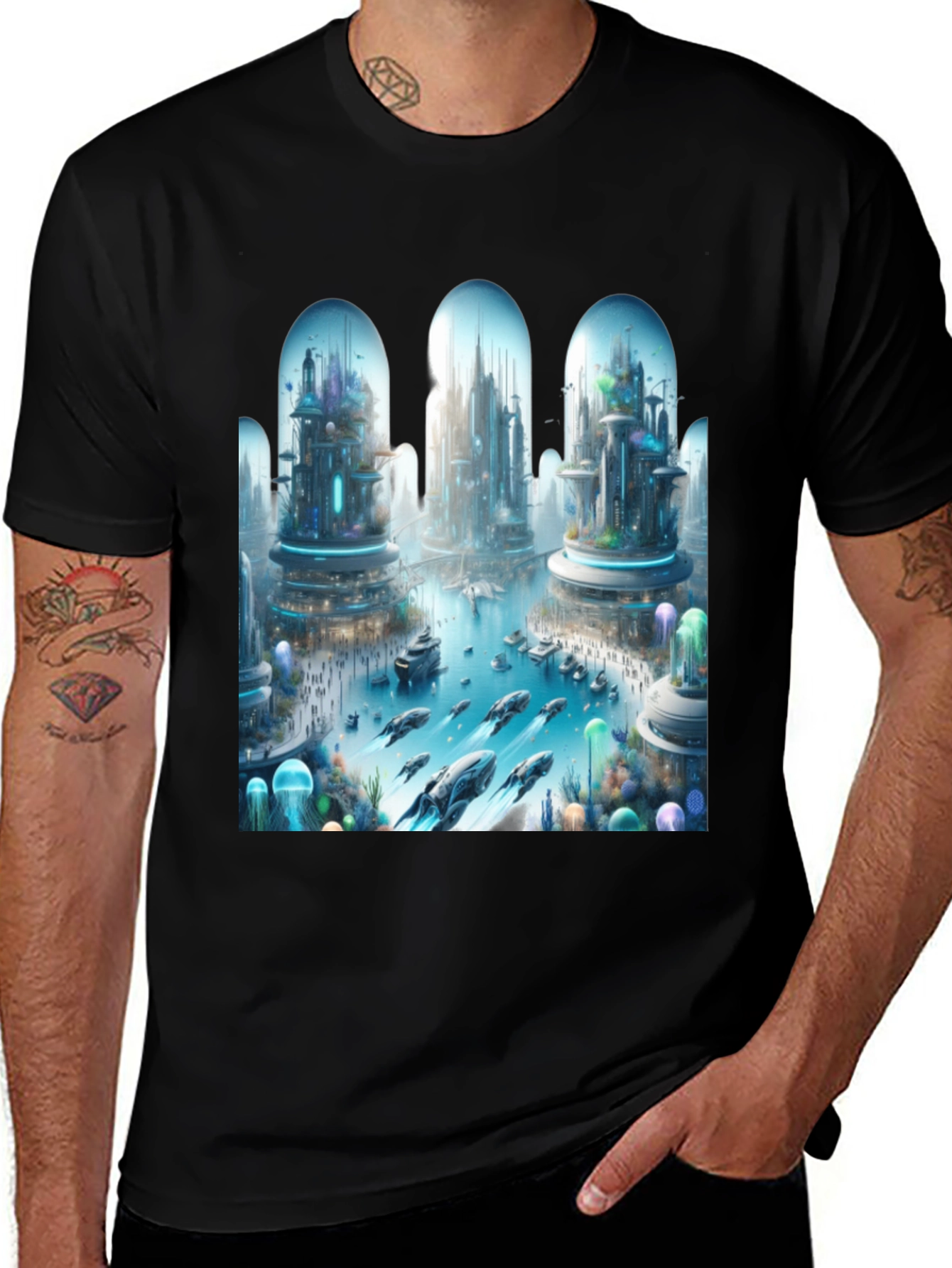 Variant 8 of Futuristic Cityscape Graphic Tee
