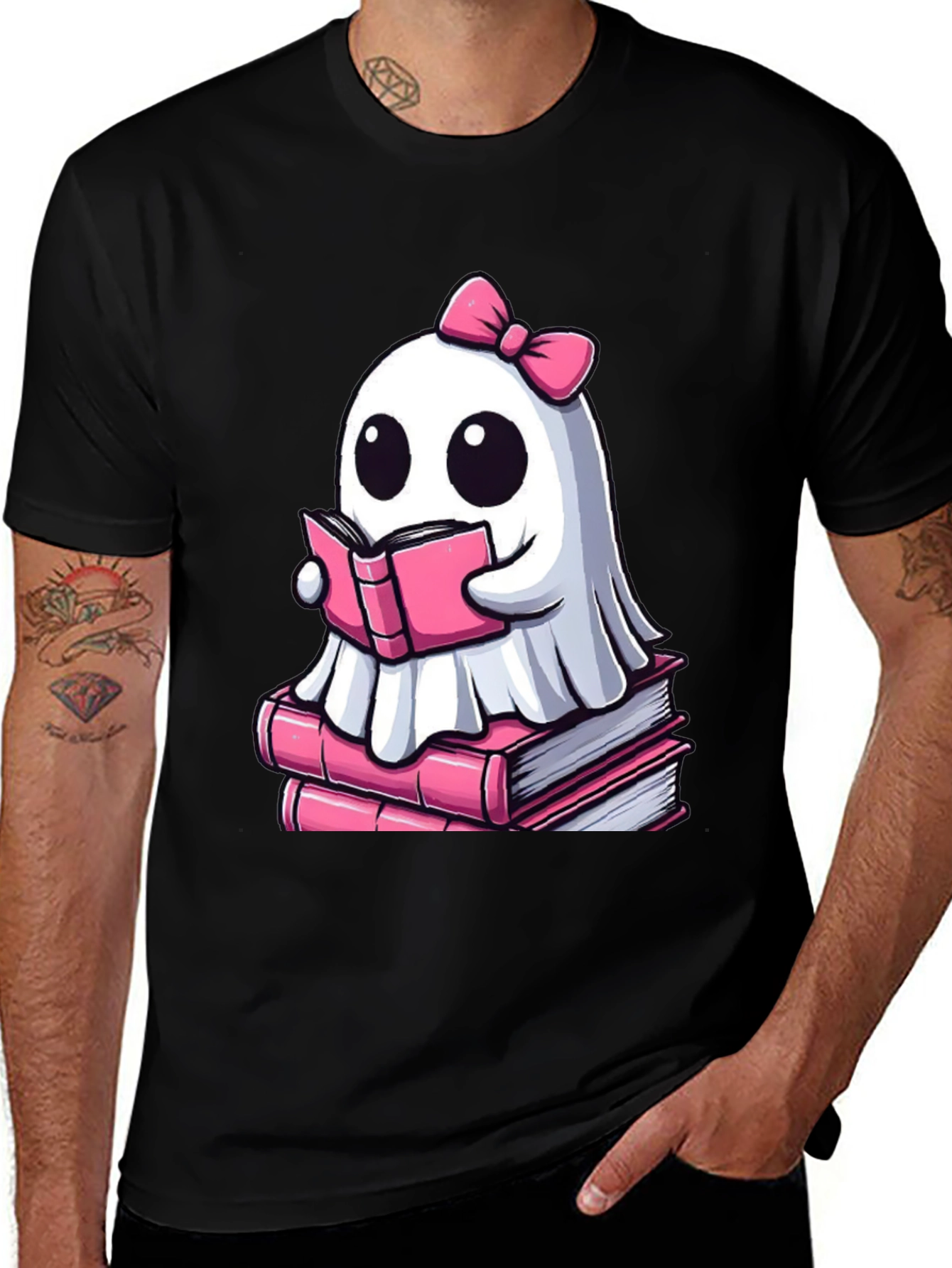 Variant 18 of Cute Ghost Reading Book T-Shirt - Spooky & Stylish