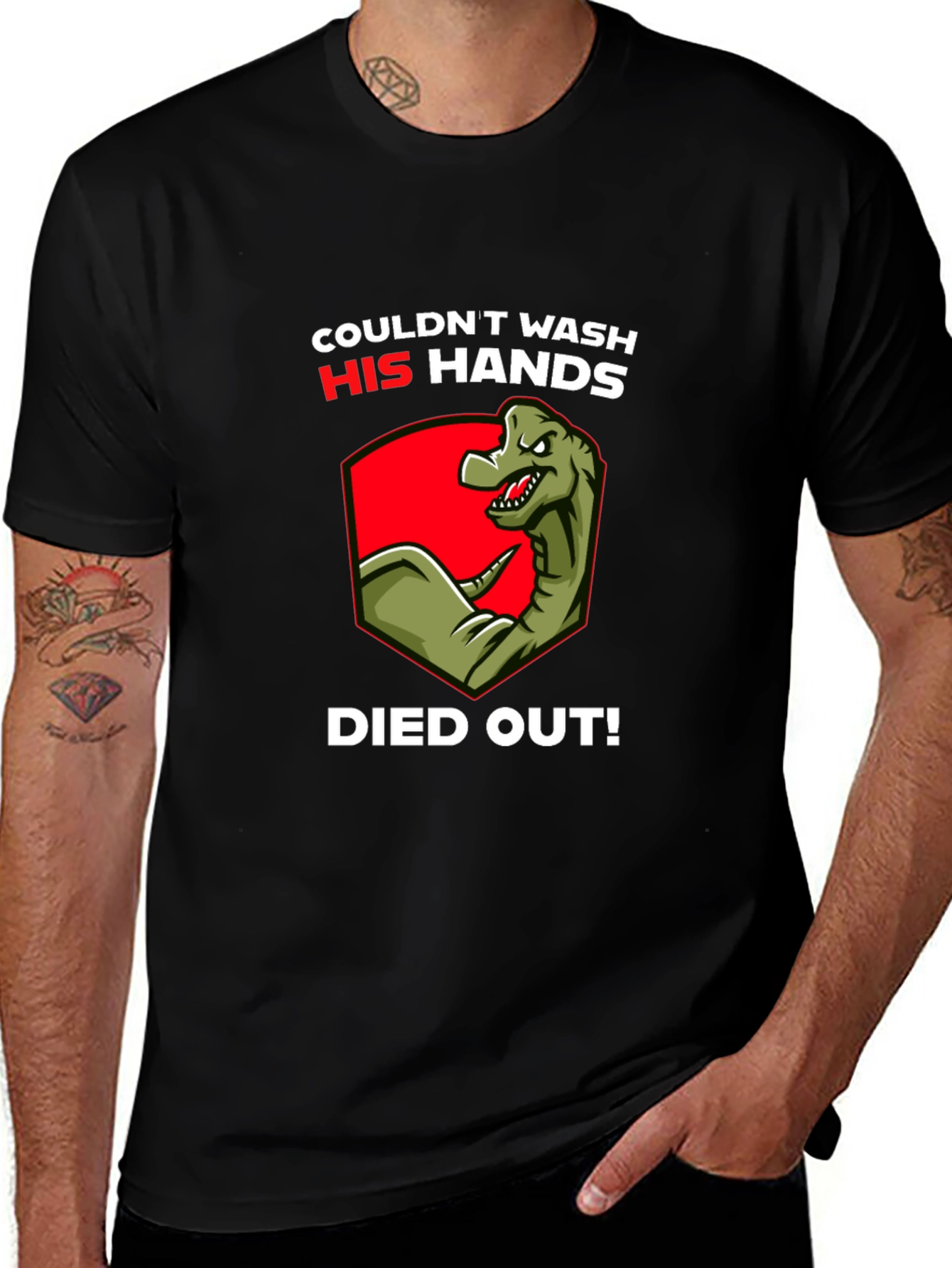 Variant 18 of Dinosaur Couldn't Wash Hands Funny Graphic T-Shirt