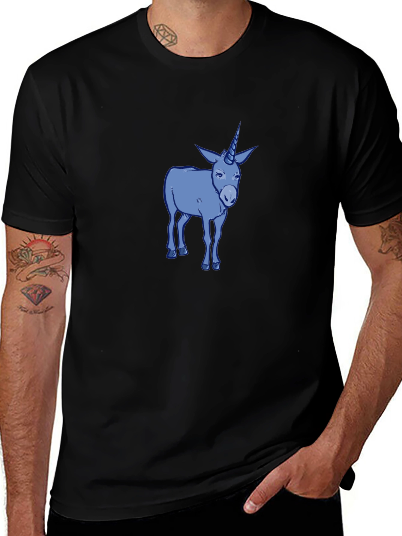 Variant 27 of Unicorn Donkey Graphic Tee - Men's Black Cotton T-Shirt