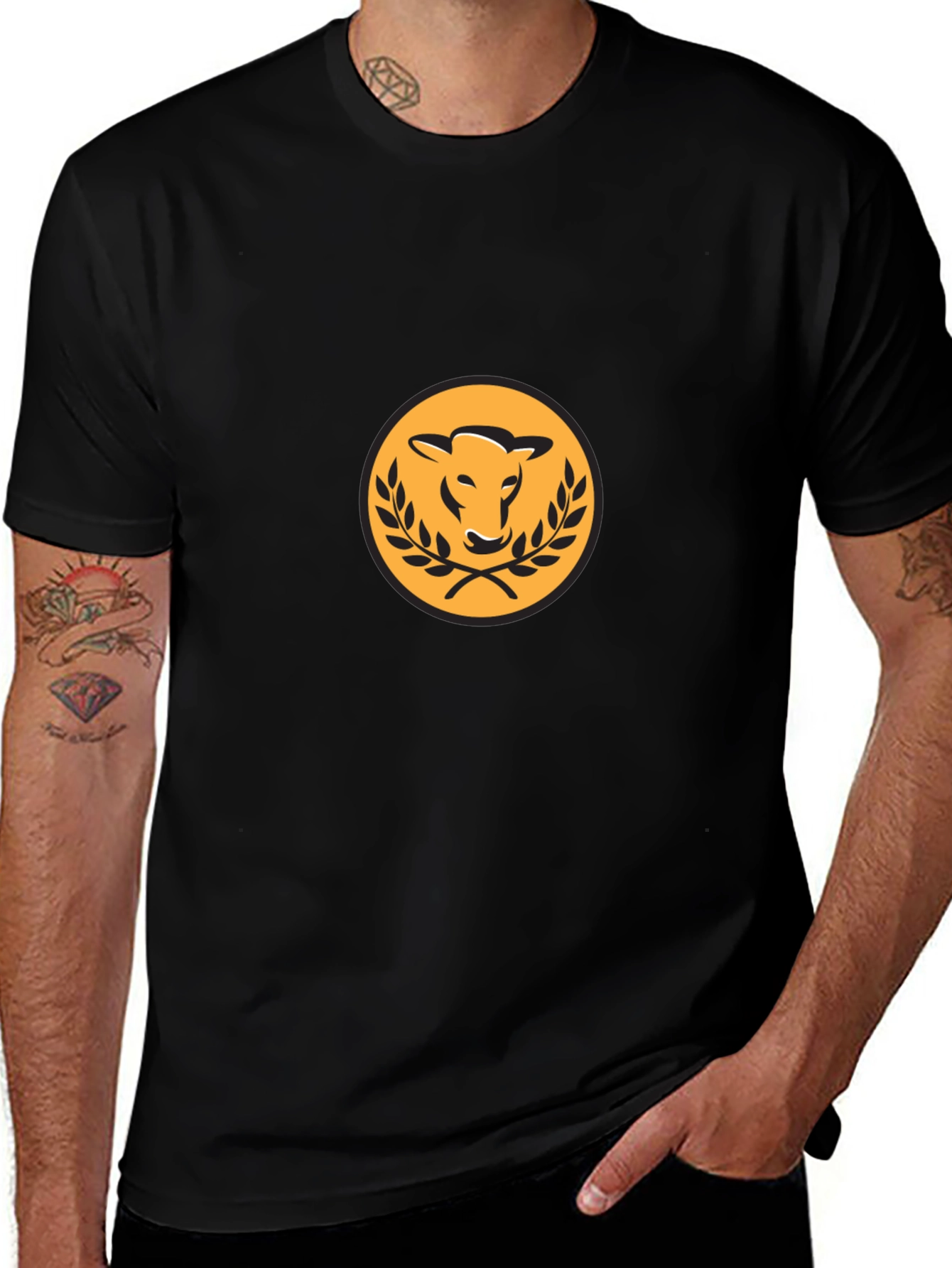 Variant 9 of Cow Logo T-Shirt - Black Tee with Gold Design