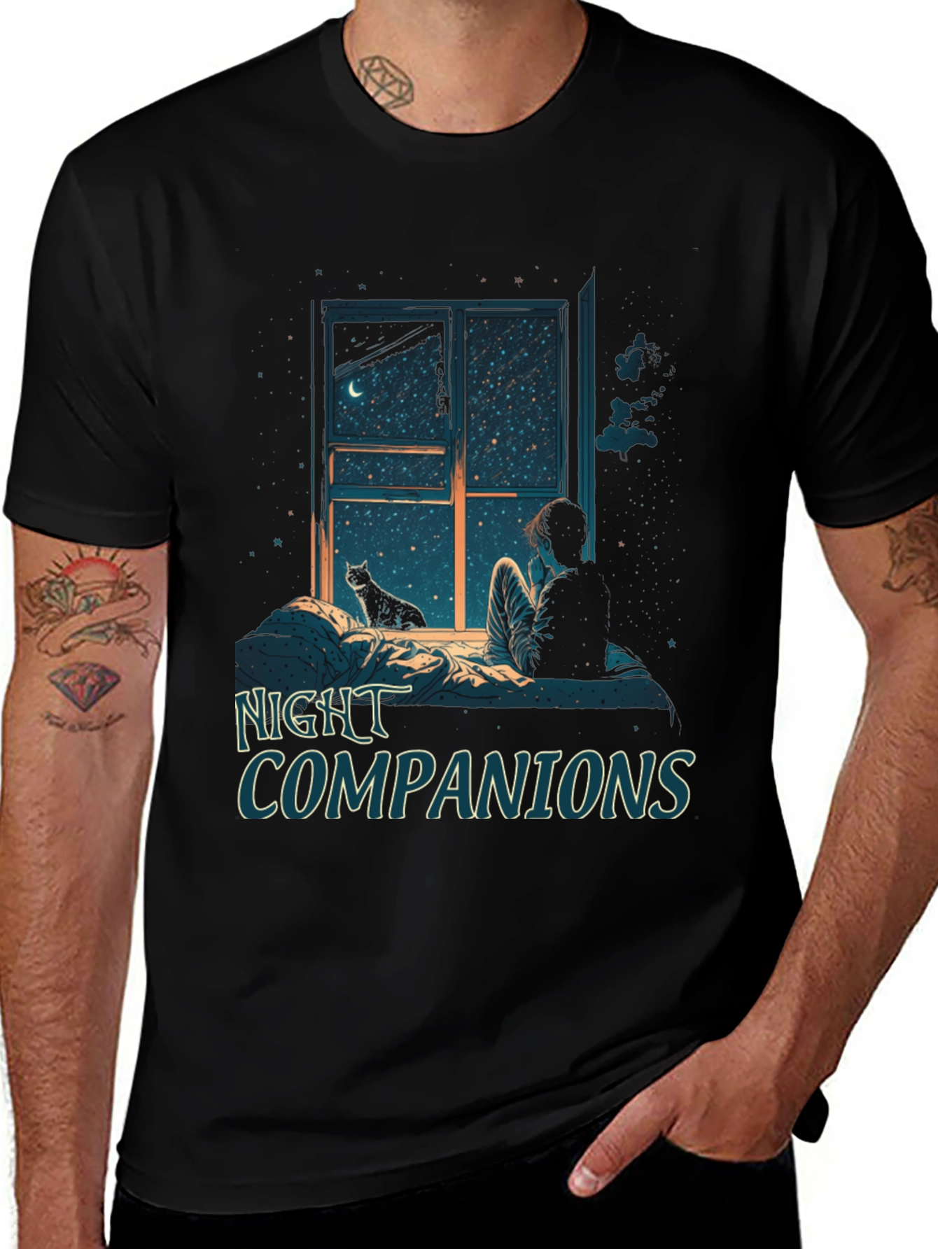 Variant 2 of Night Companions Graphic Tee - Stargazing Comfort