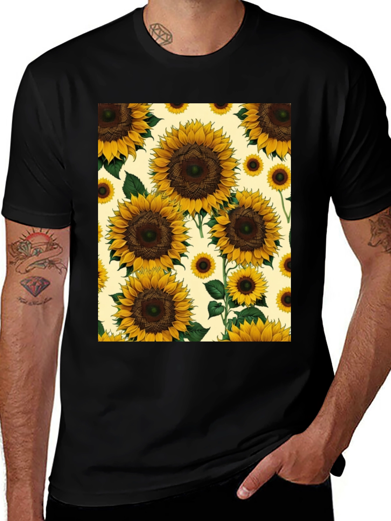 Variant 16 of Sunflower Print Black T-Shirt