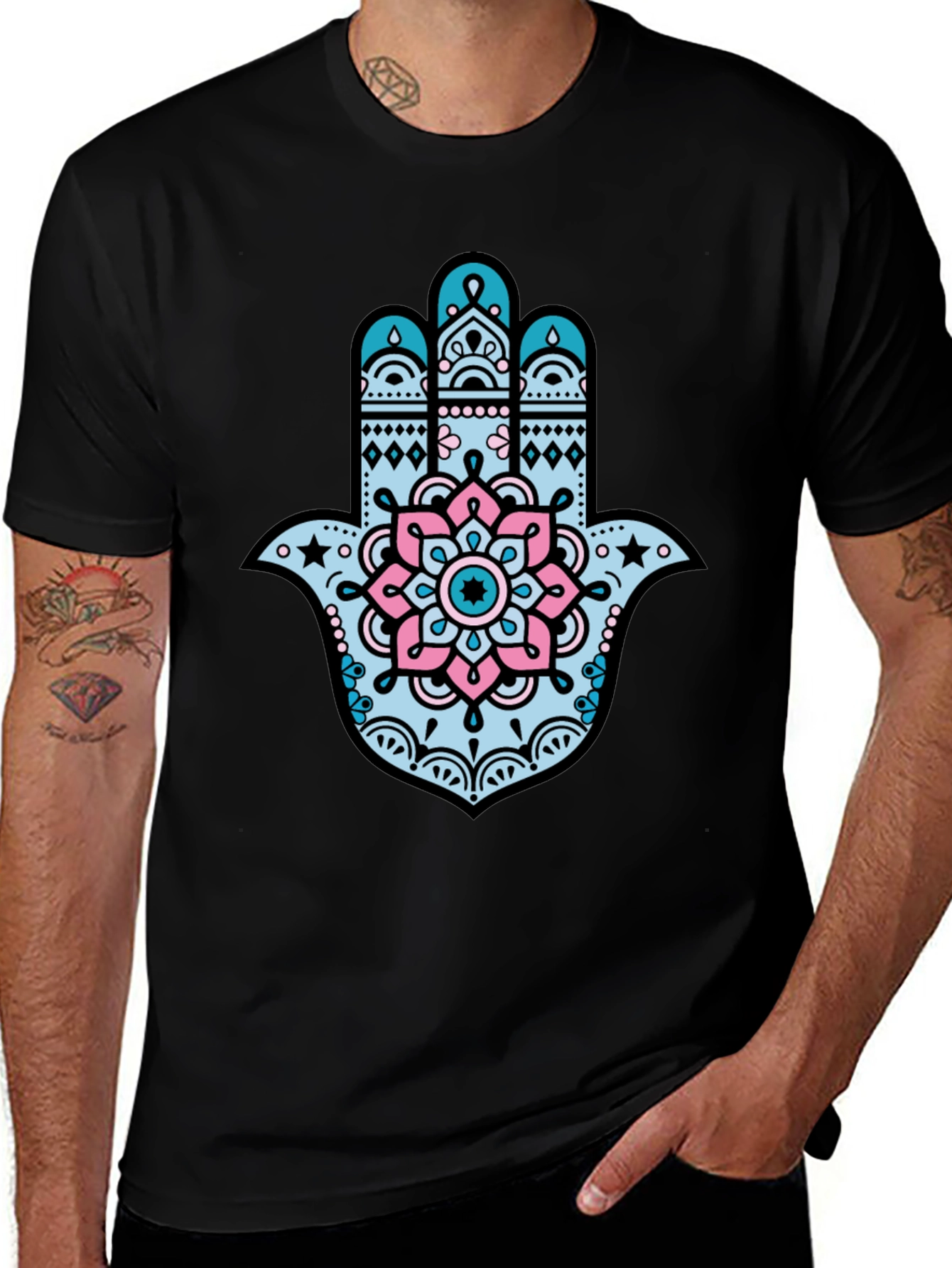 Hamsa Hand Graphic Tee - Stylish Black T-Shirt